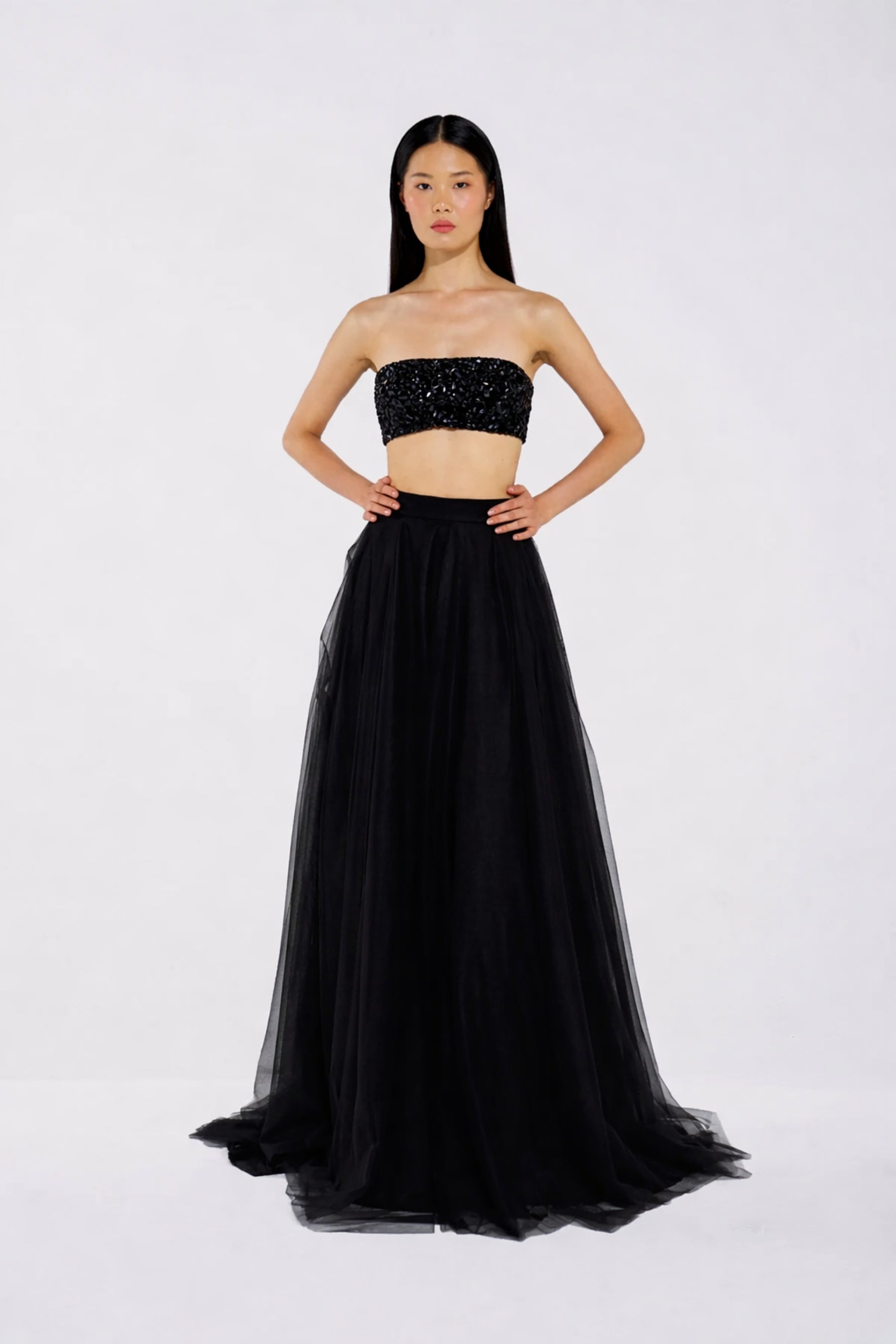 Crystal Bralette Top & Tulle Maxi Skirt Set