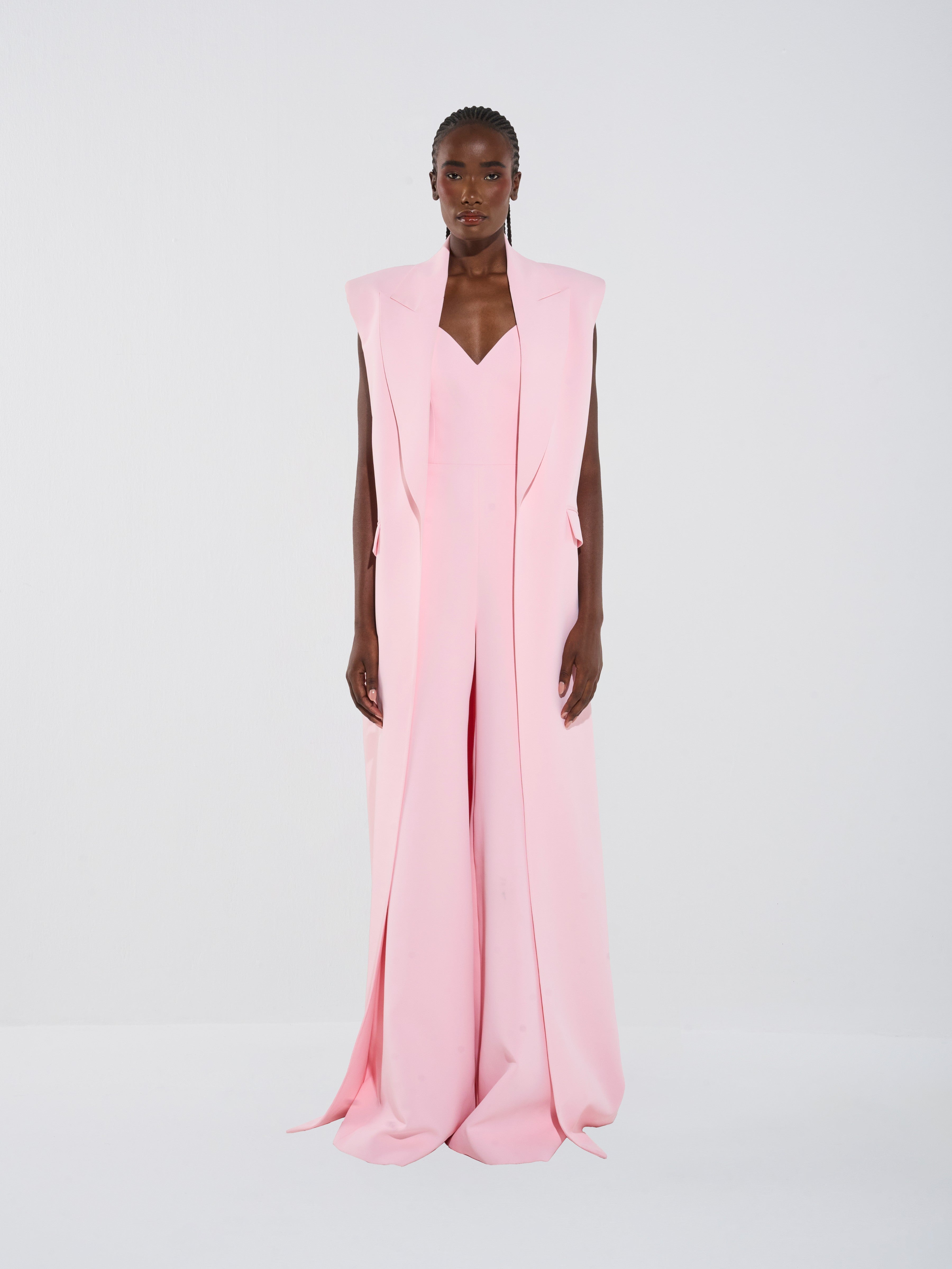 Plunge Crepe Vest & Tailored Jumpsuit Set