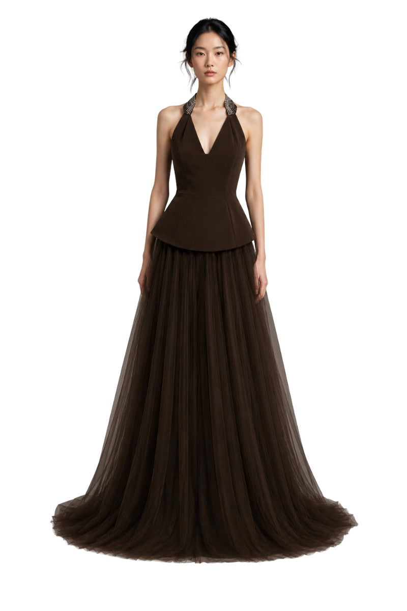 Crystal-Embellished Tulle Gown