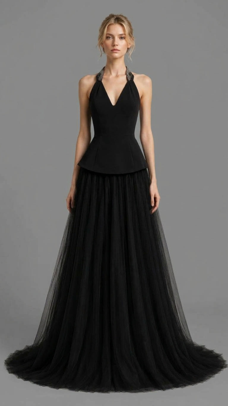 Crystal-Embellished Tulle Gown