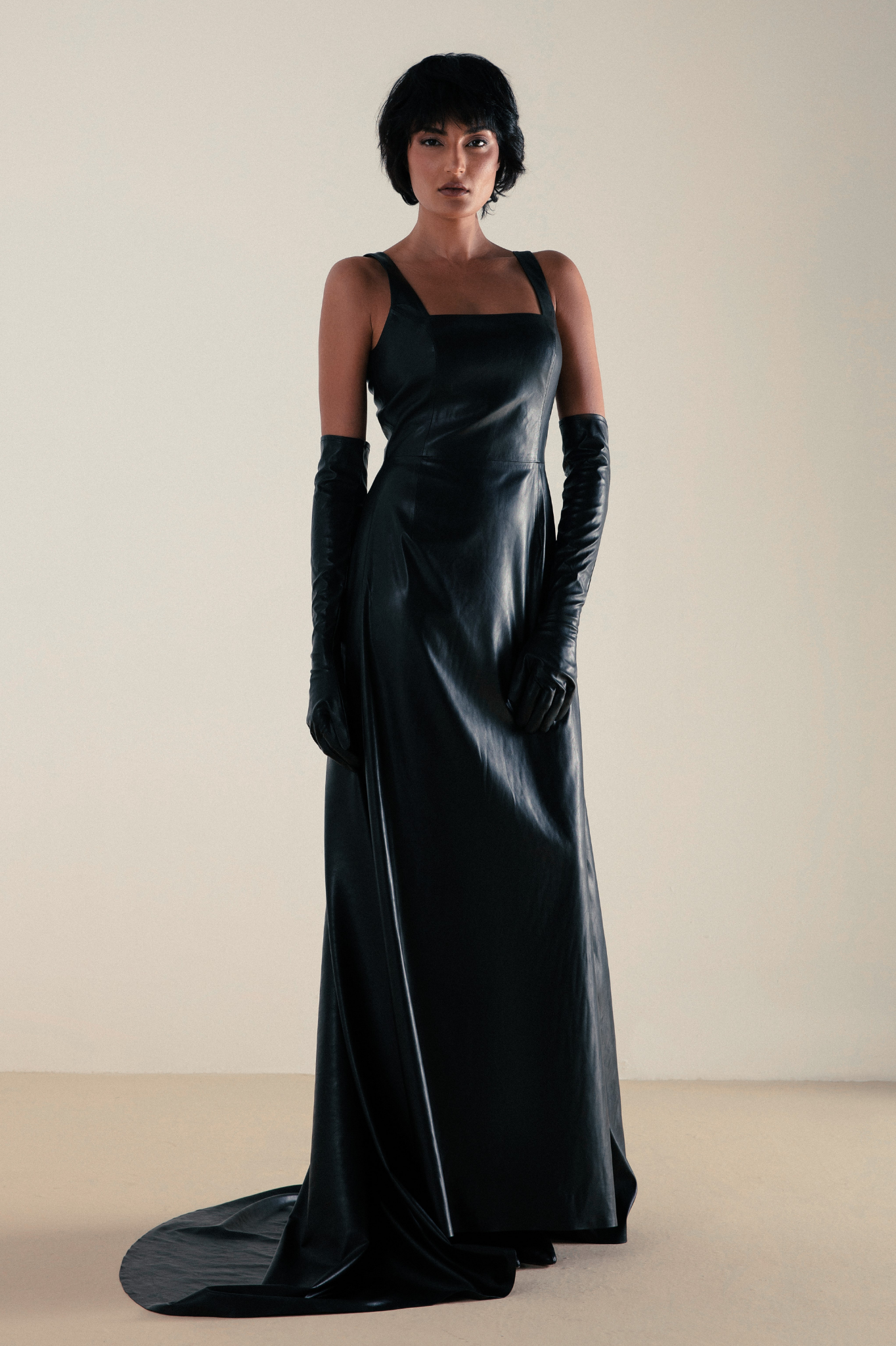 Vegan Leather Long Evening Dress