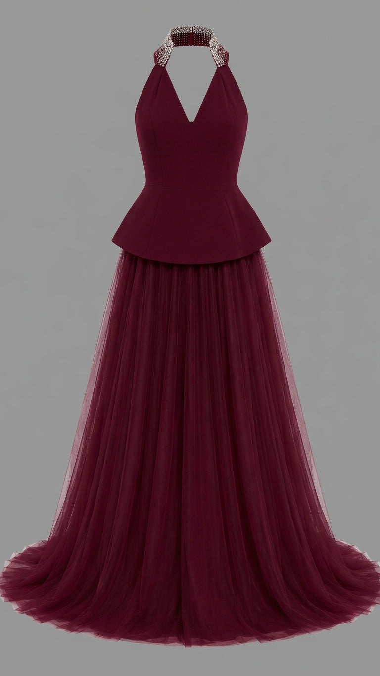 Crystal-Embellished Tulle Gown
