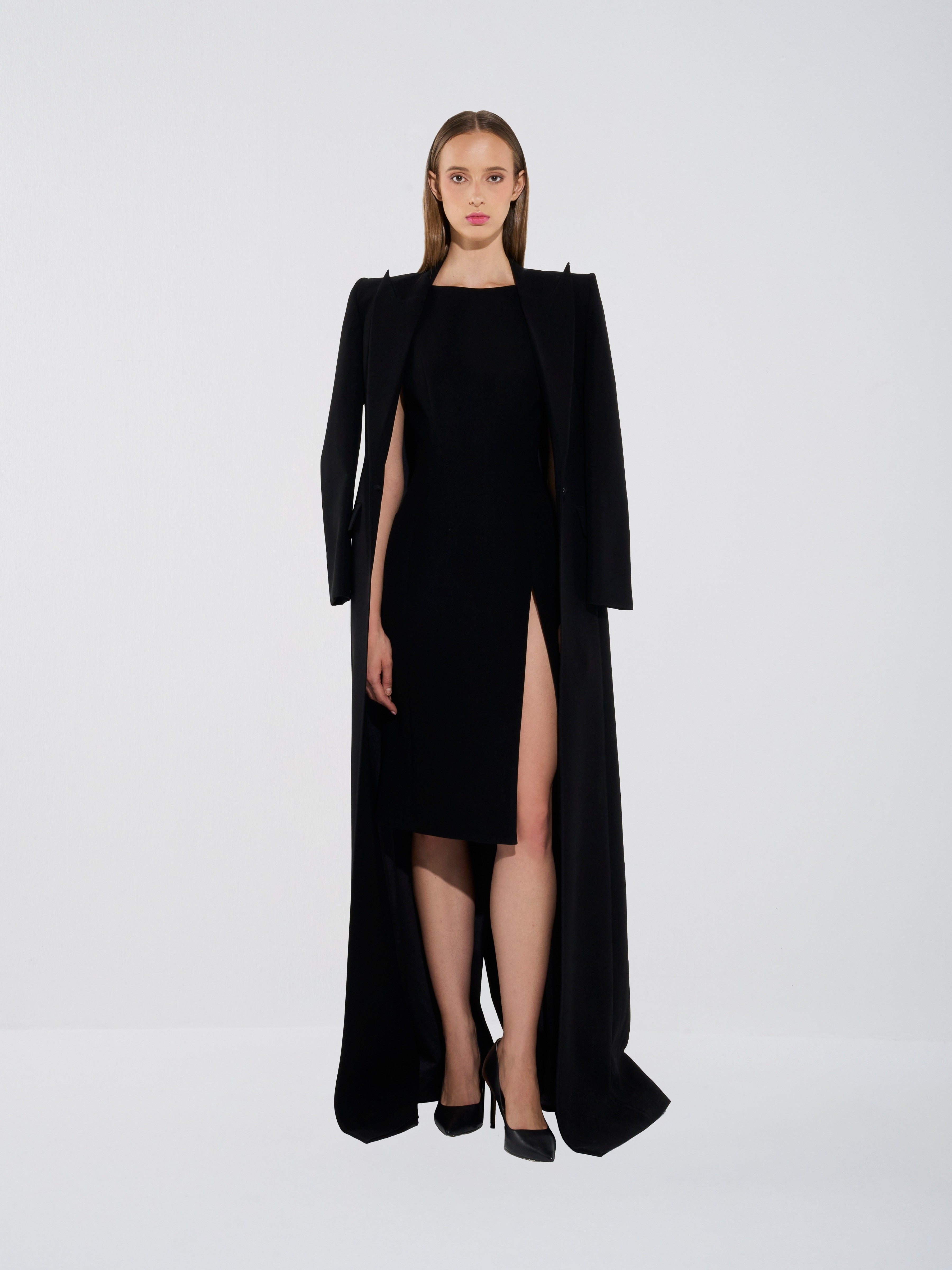 Structured Crepe Long Coat