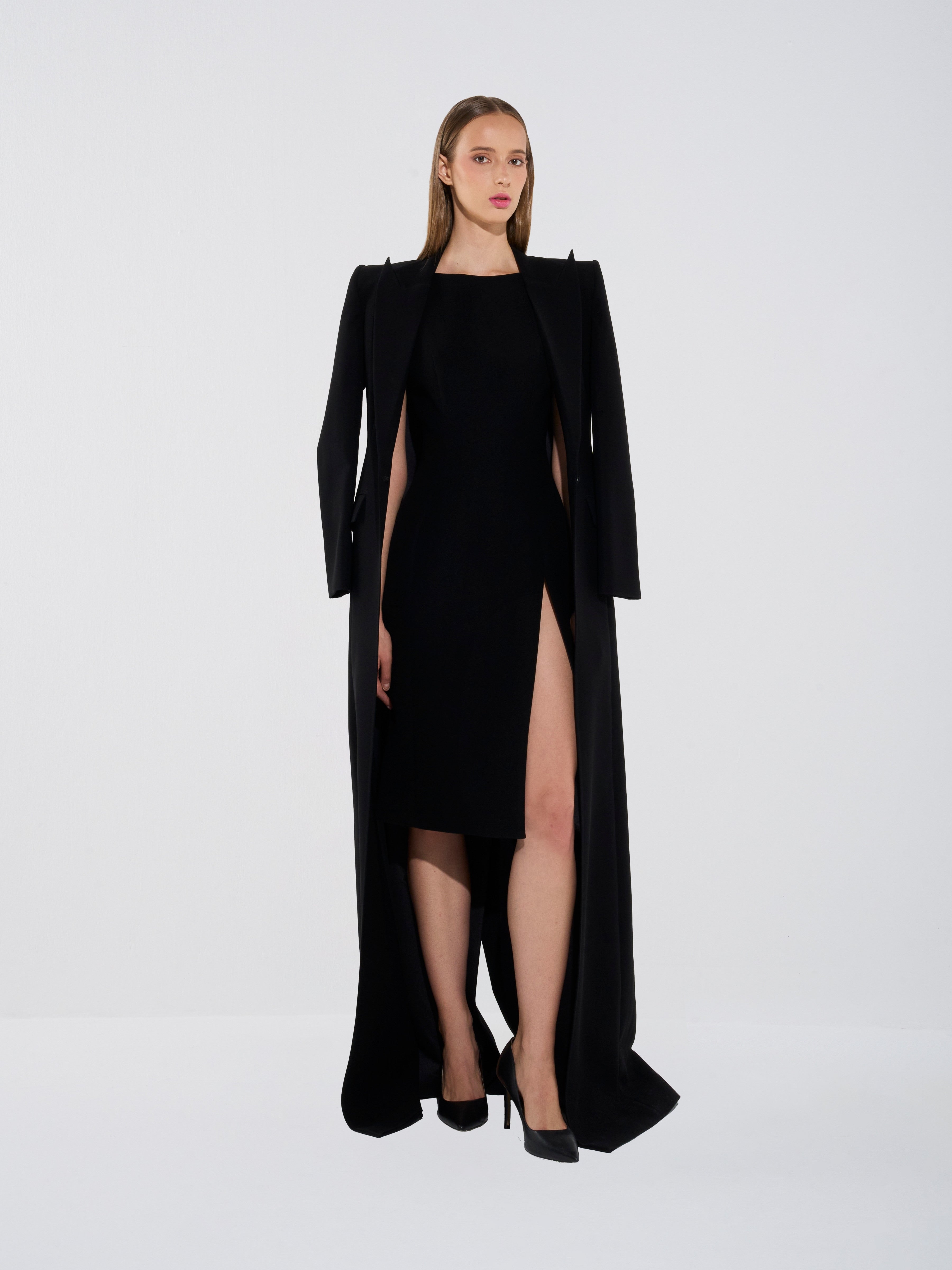 Structured Crepe Long Coat