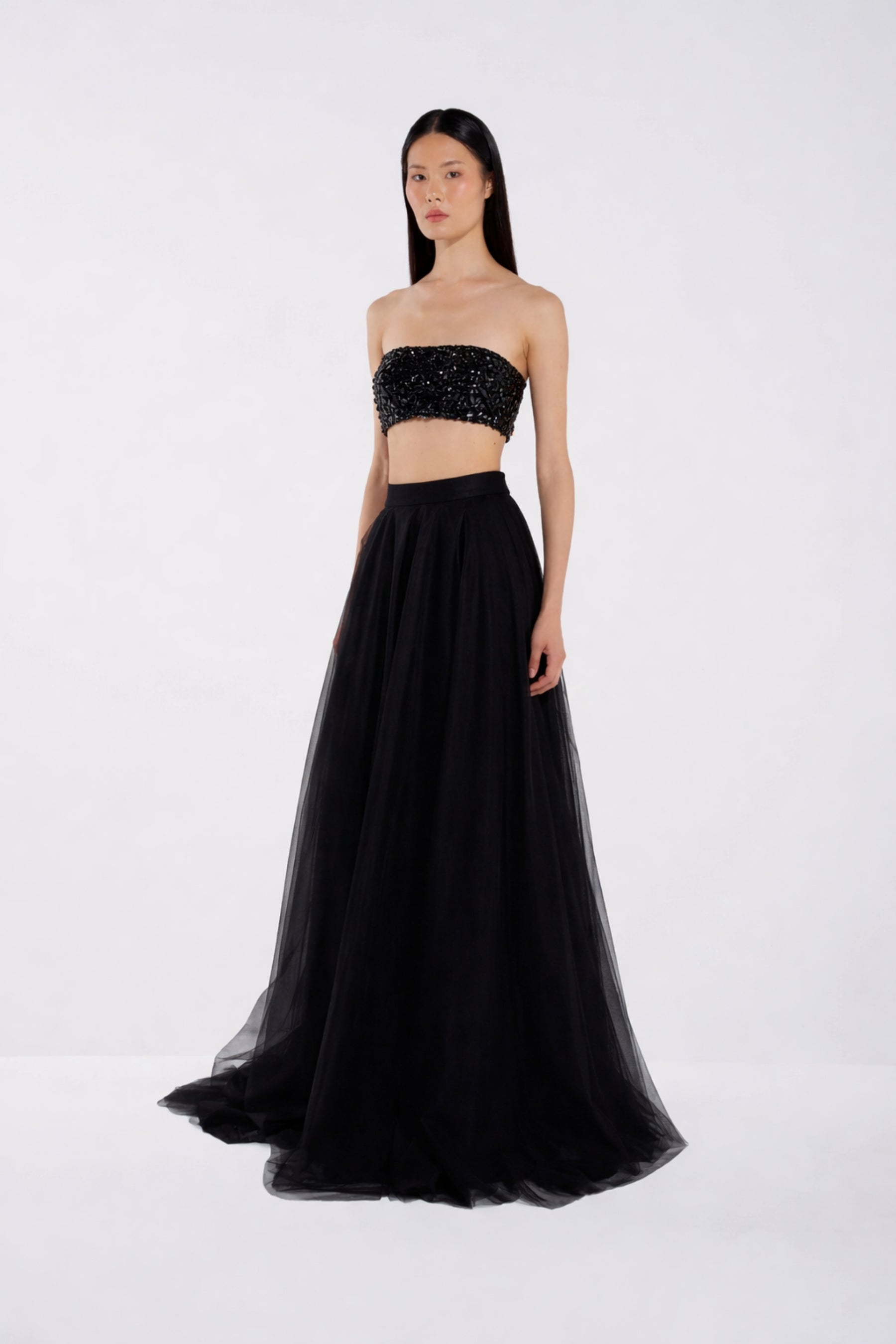 Crystal Bralette Top & Tulle Maxi Skirt Set