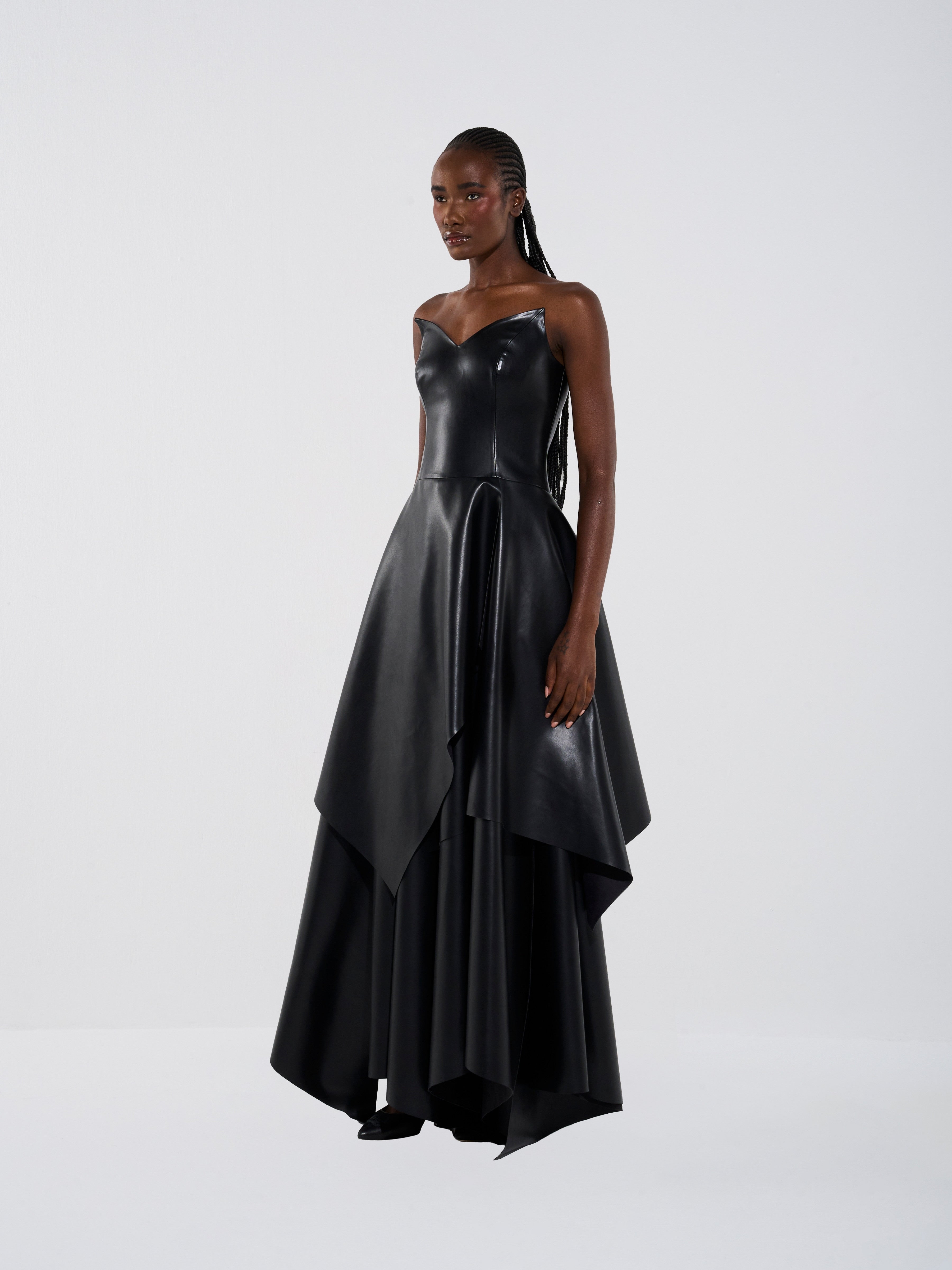 Vegan Leather Maxi Length Strapless Dress