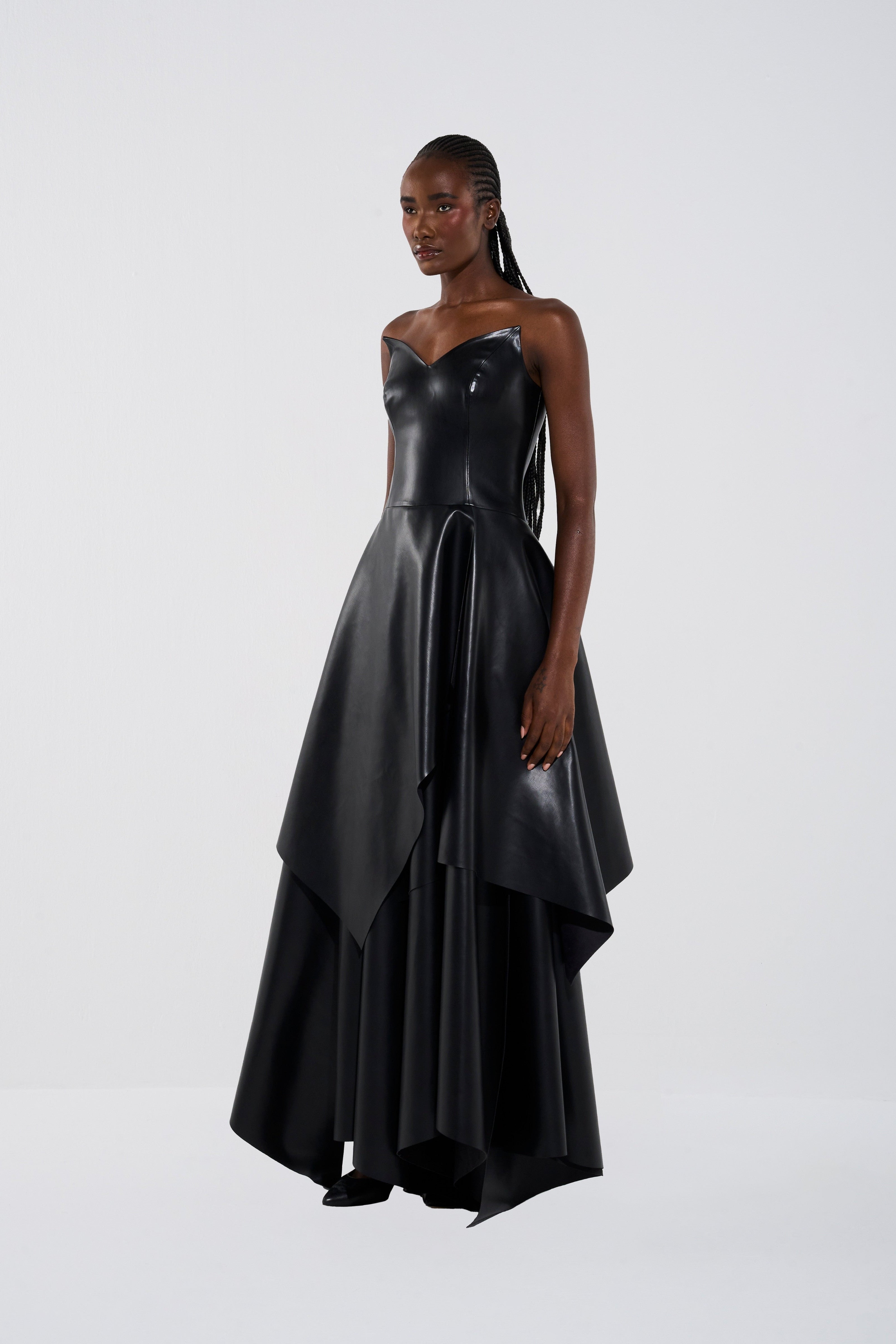 Vegan Leather Maxi Length Strapless Dress