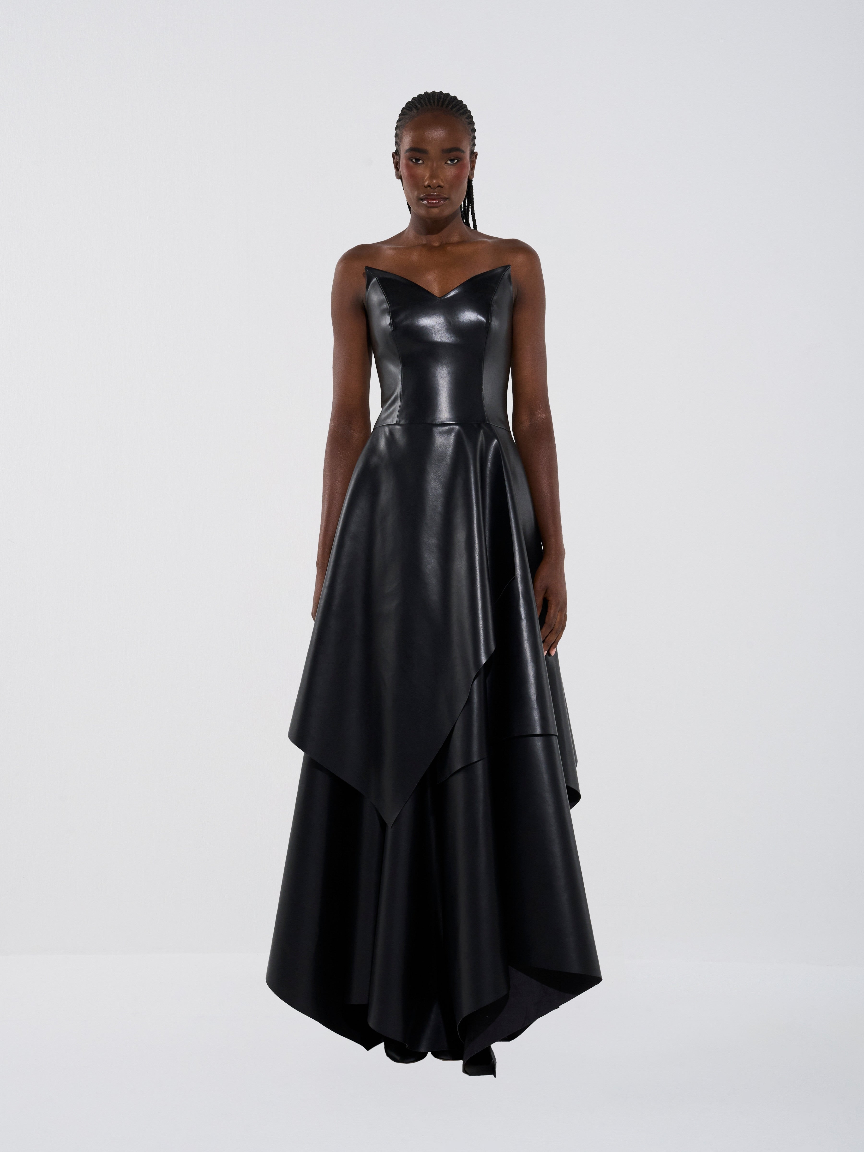 Vegan Leather Maxi Length Strapless Dress