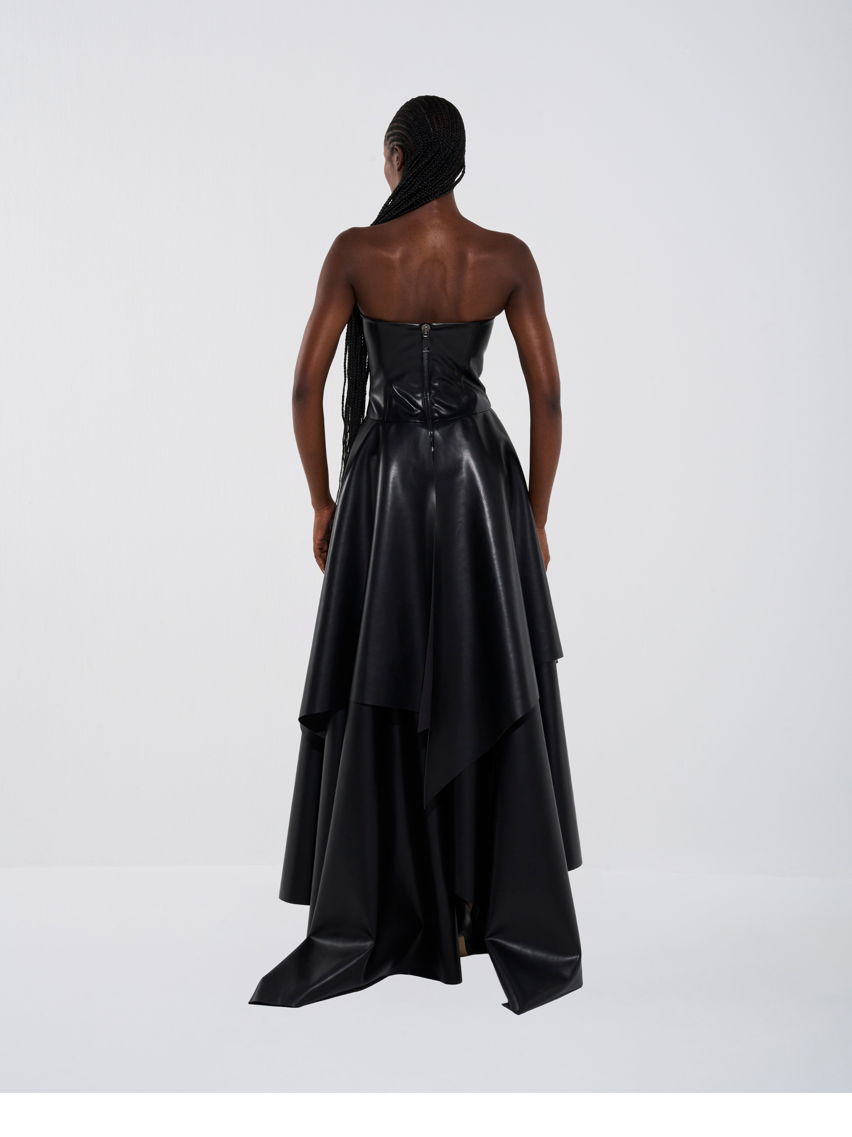 Vegan Leather Maxi Length Strapless Dress
