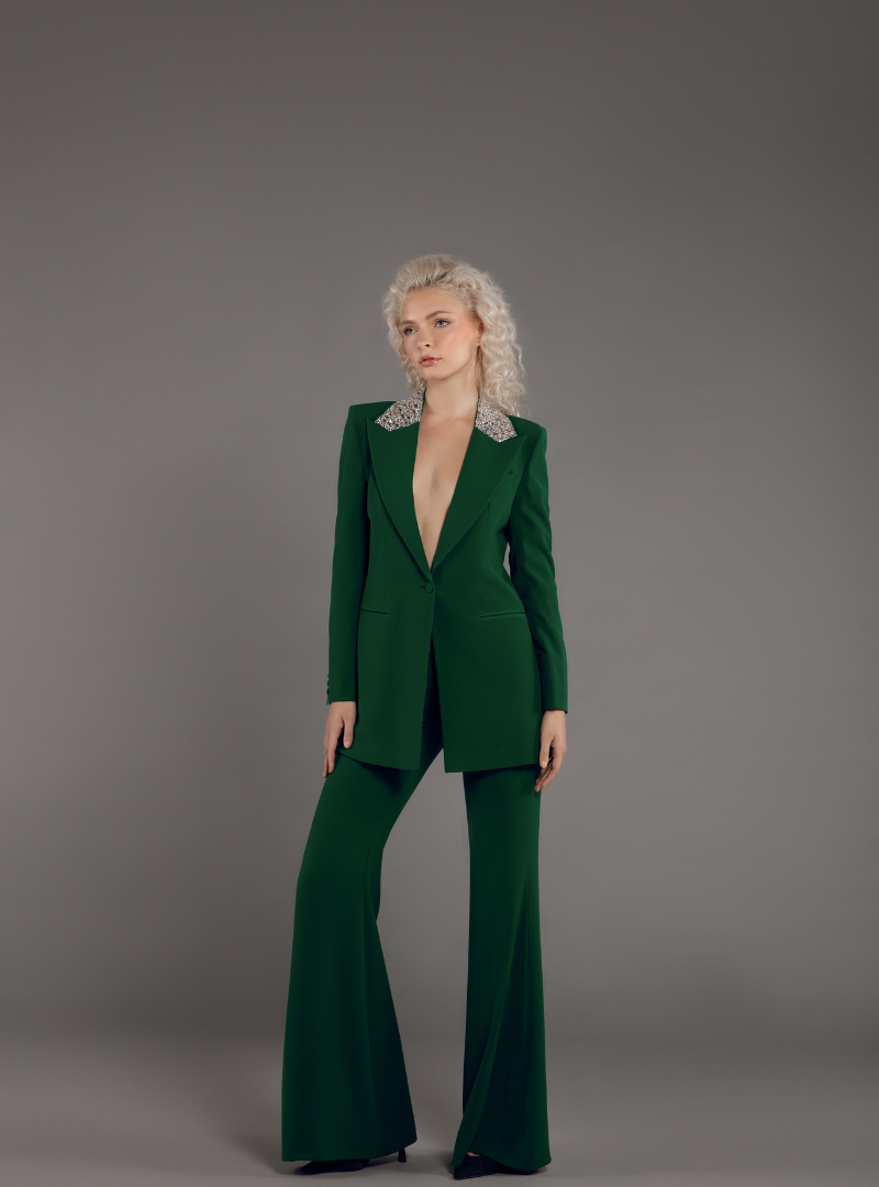 The Crystal Collar Wide Leg Crepe Trouser