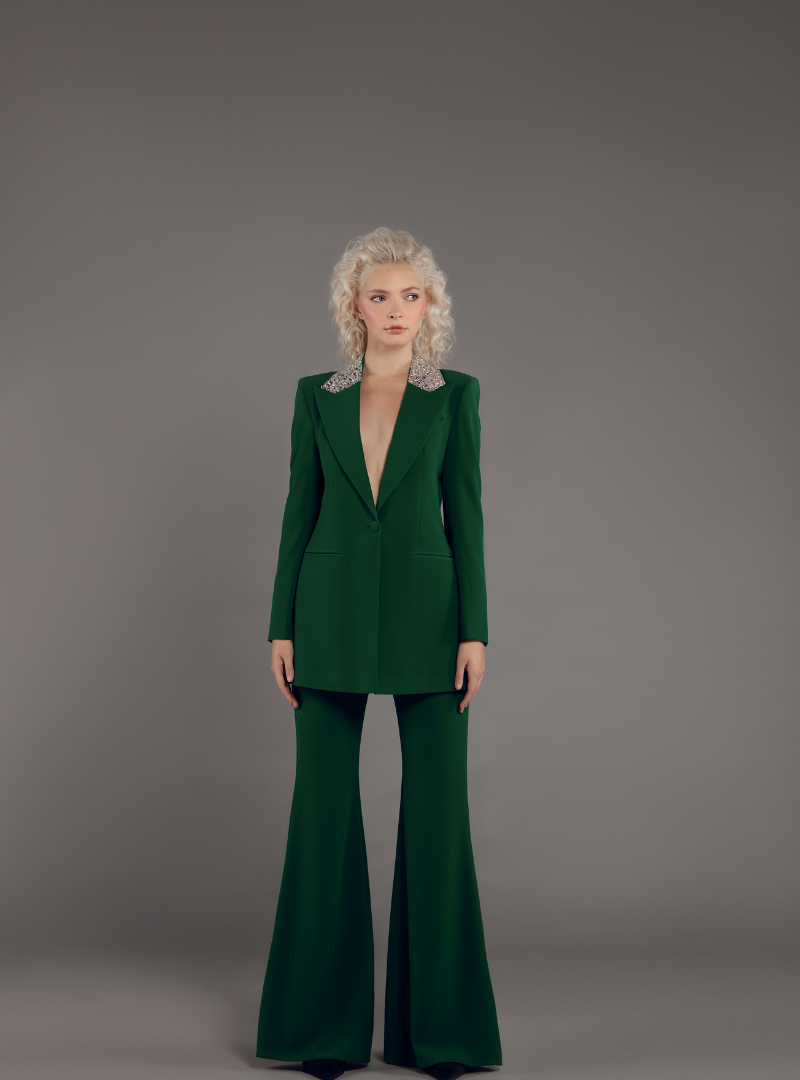The Crystal Collar Wide Leg Crepe Trouser