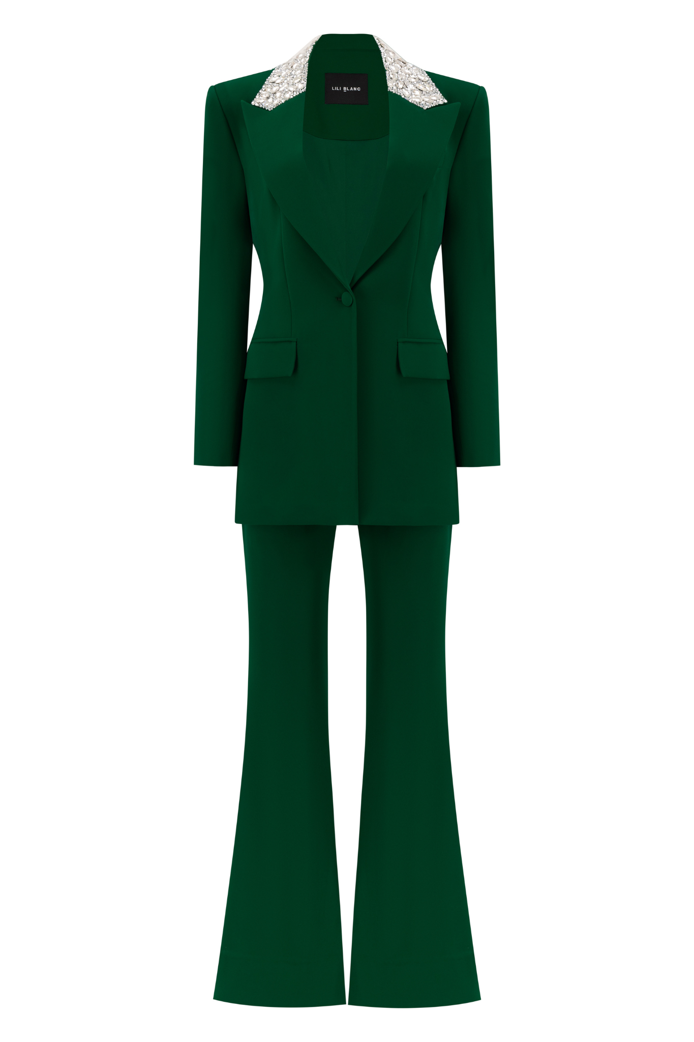 The Crystal Collar Wide Leg Crepe Trouser