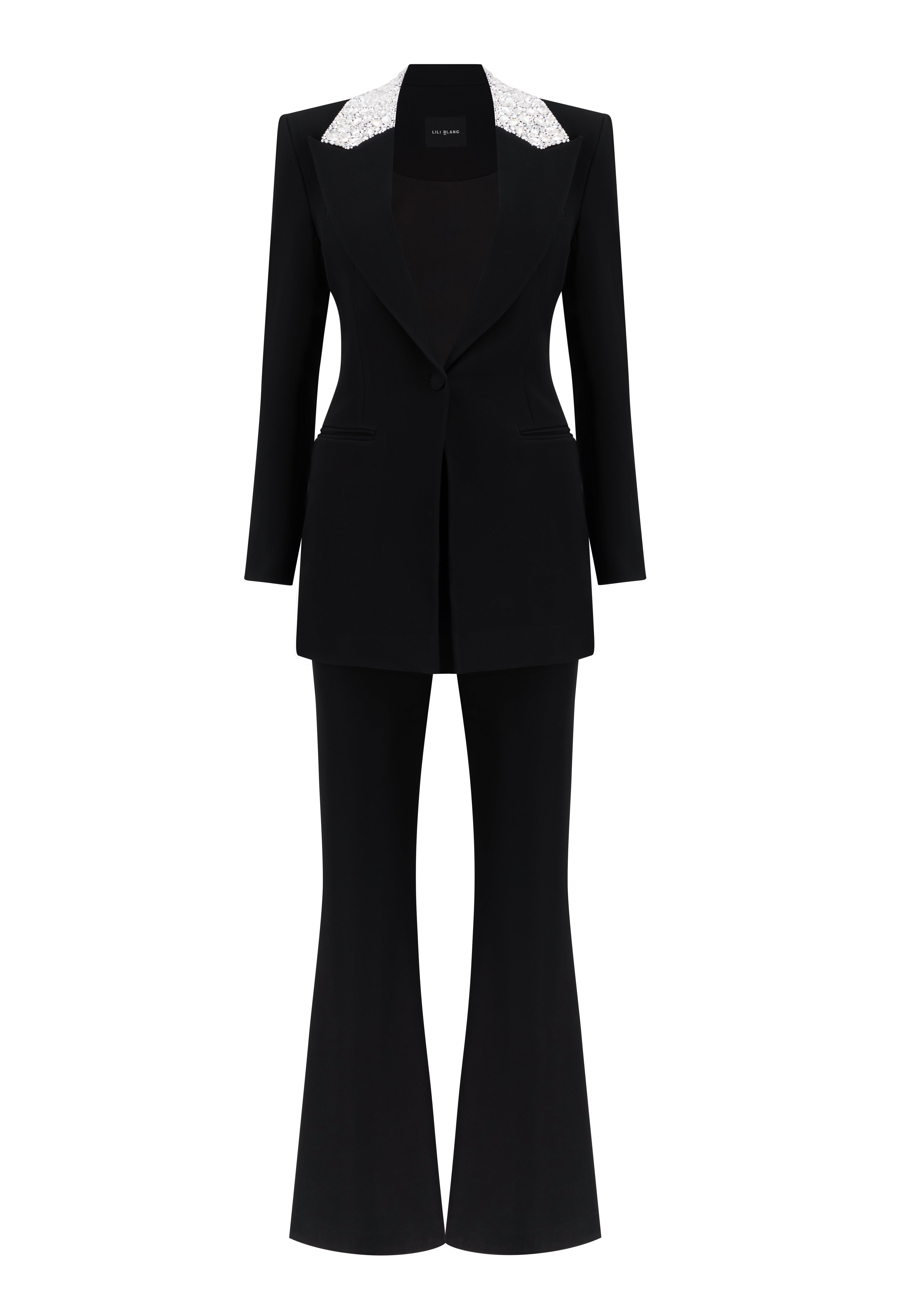 The Crystal Collar Wide Leg Crepe Trouser