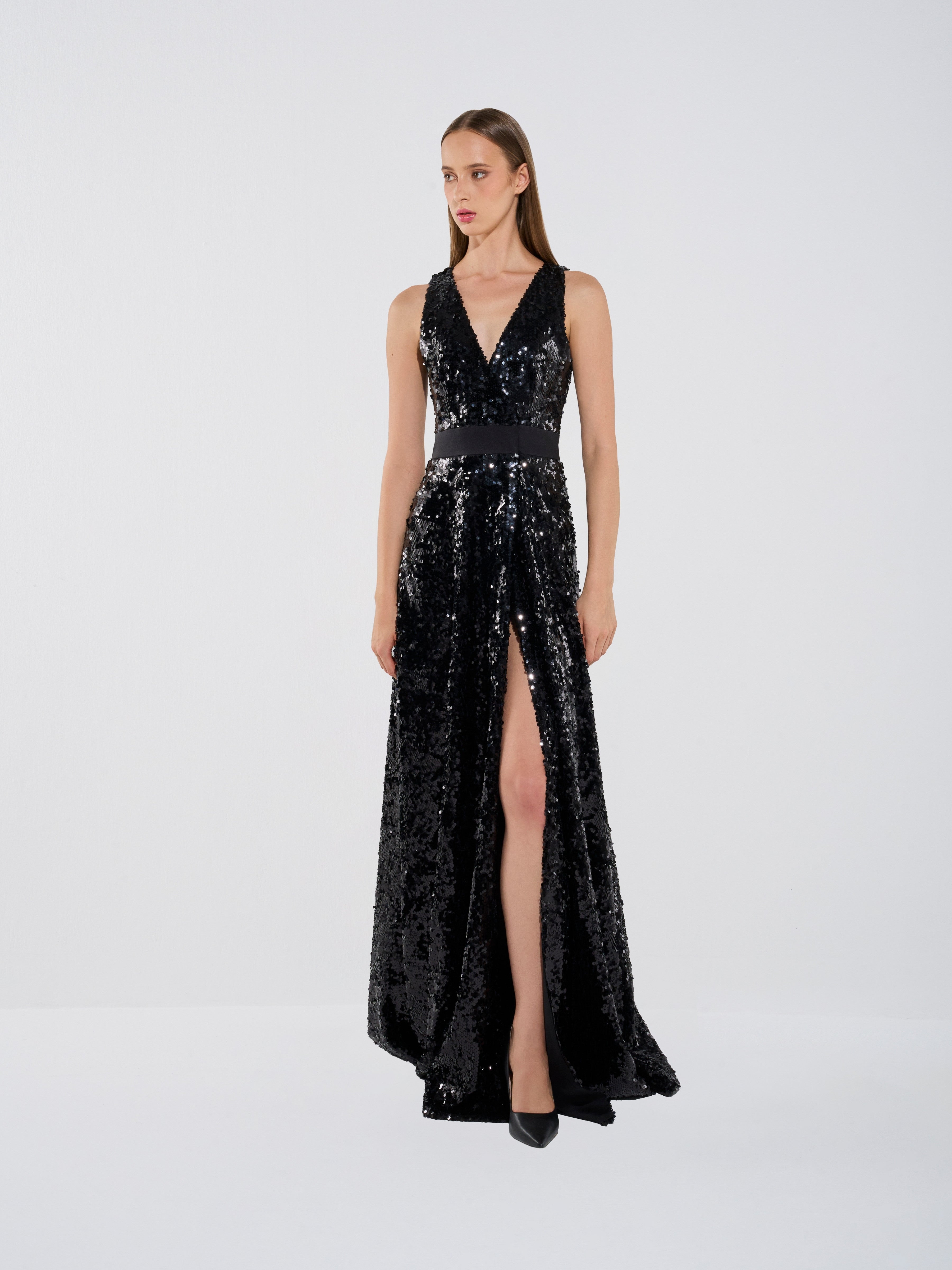 Deep V Sequin Gown