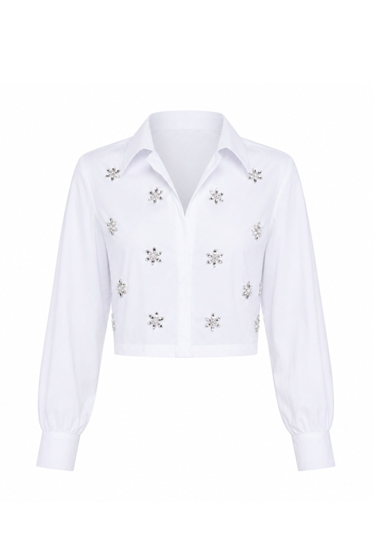 Chic Embellished Cropped Boxy Shirt