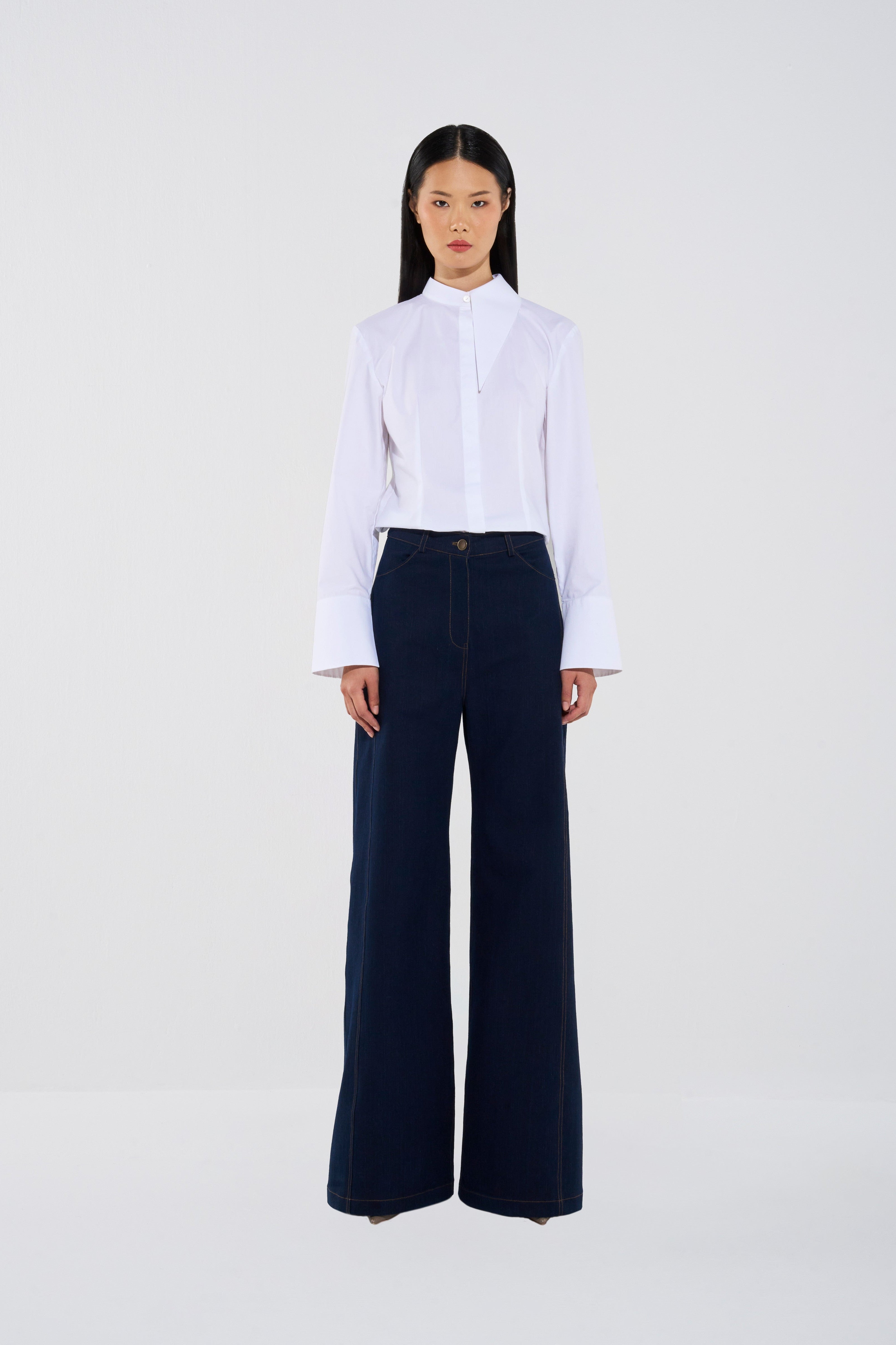 High-Waisted Crepe Wide-Leg Trousers