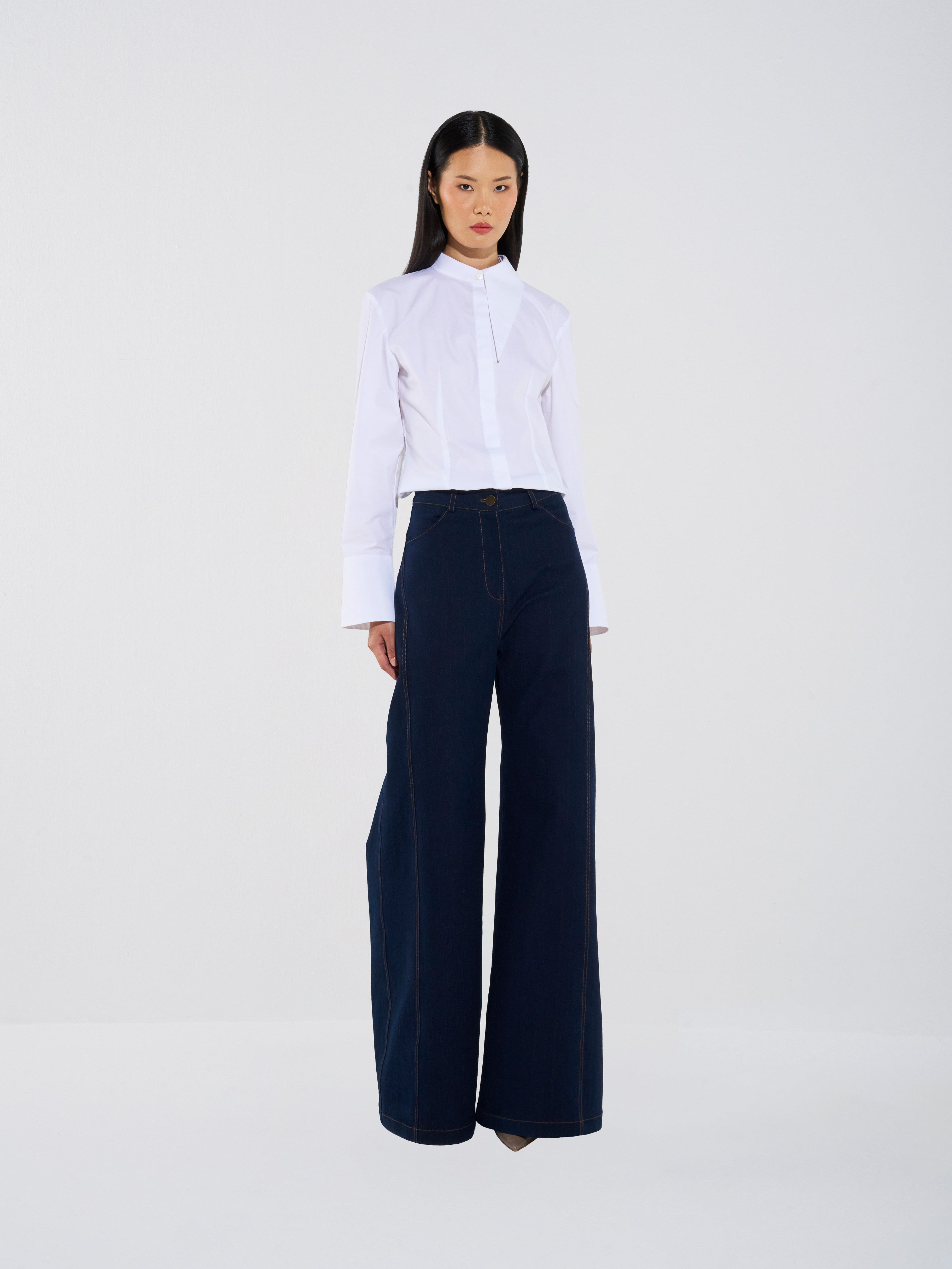 High-Waisted Crepe Wide-Leg Trousers