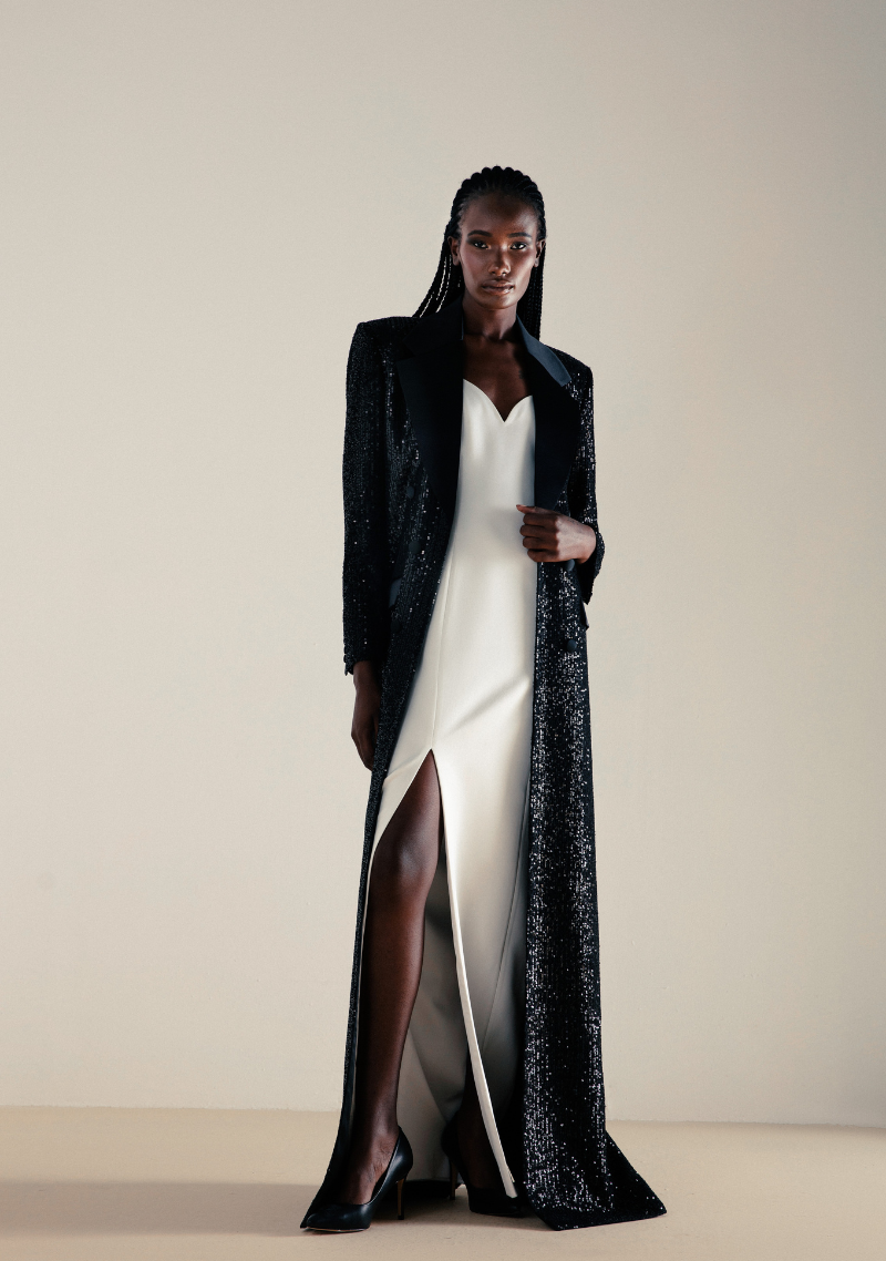 Sequin Coat With Royal Satin Evening Dress