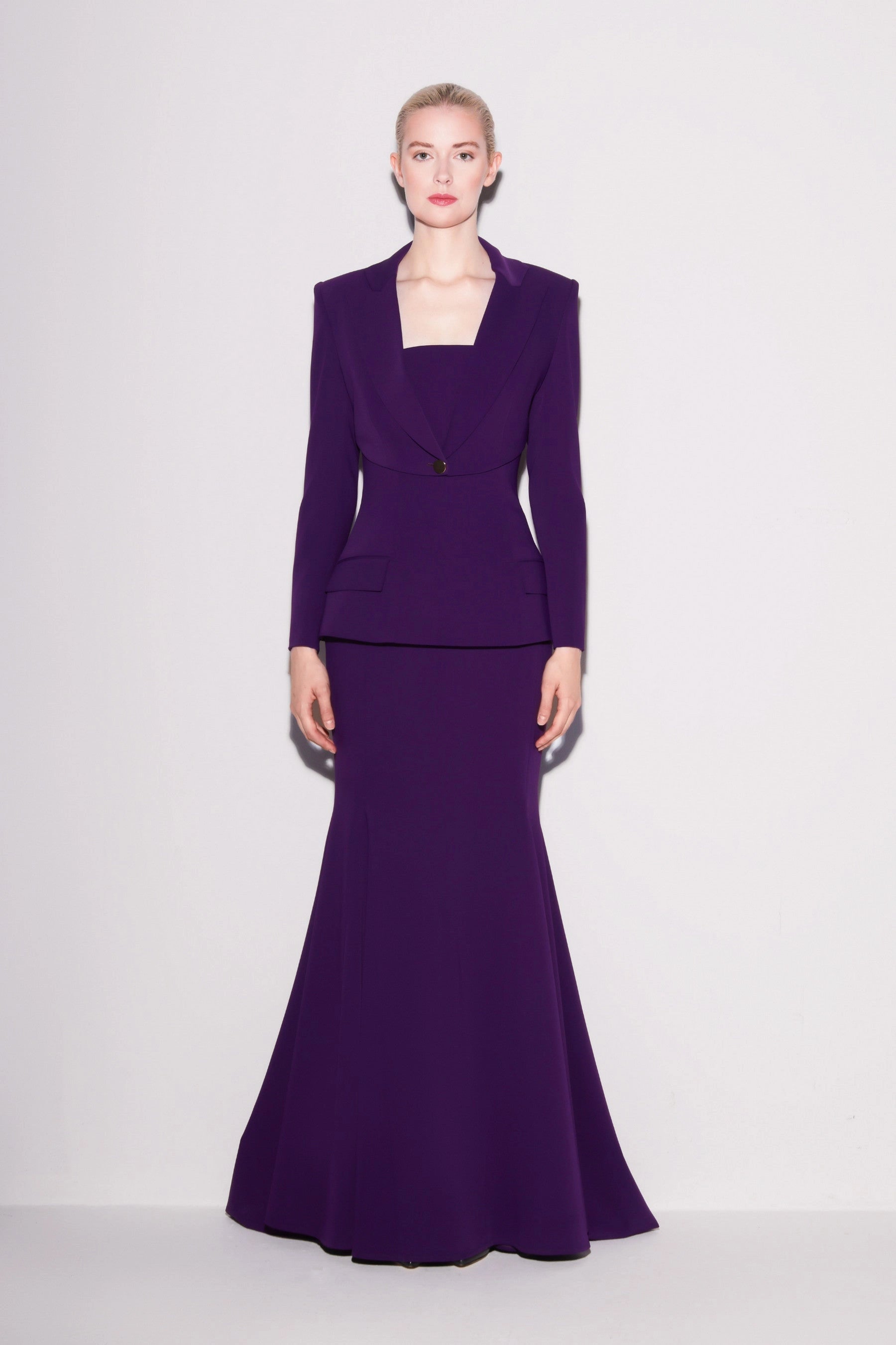 Refined Purple Crepe Cropped Blazer