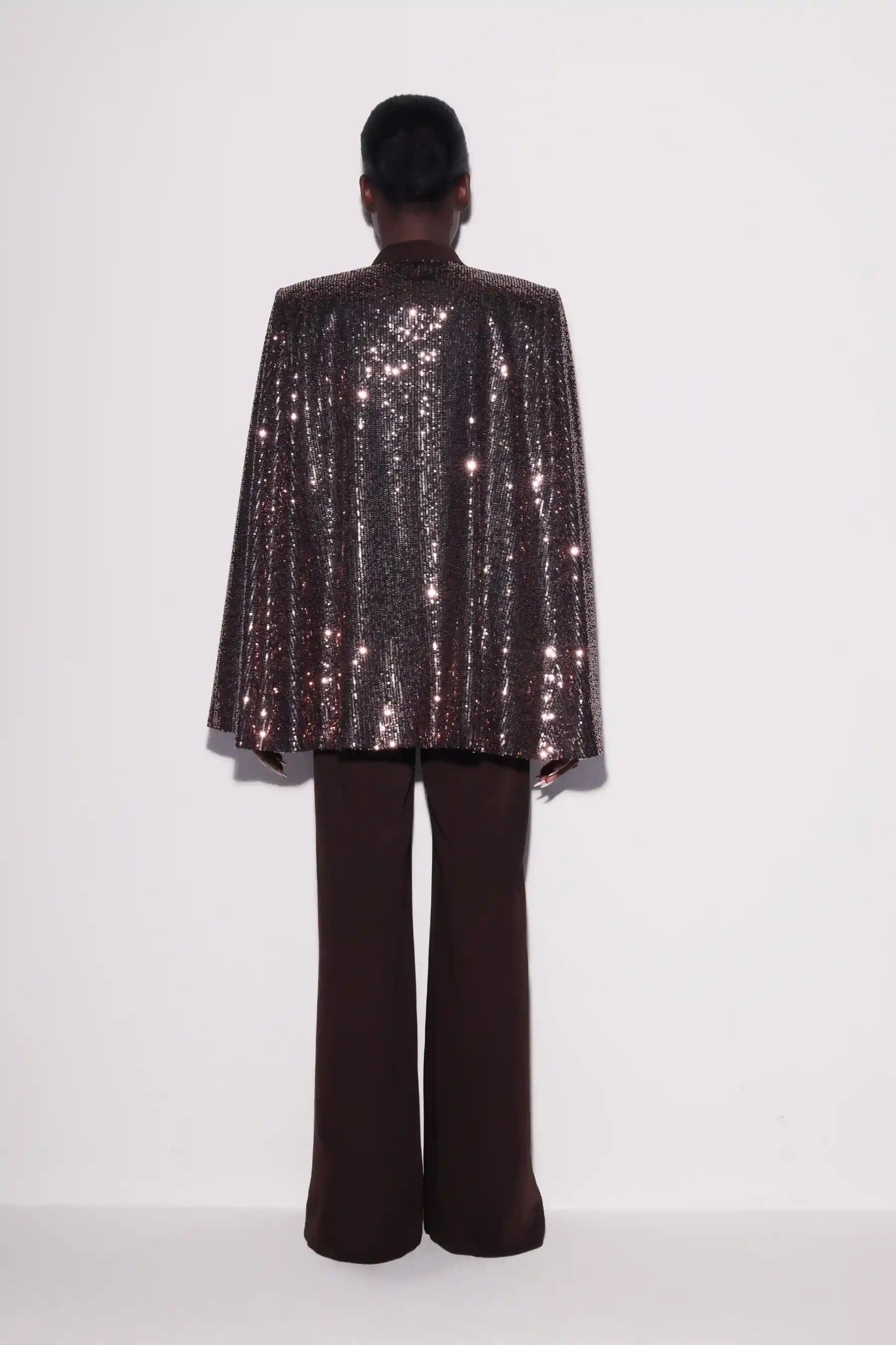 Shimmering Sequin Cape Blazer