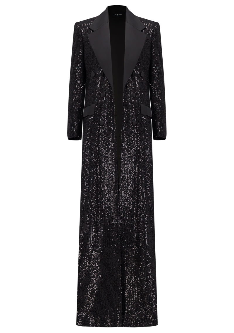 Sequin Coat With Royal Satin Evening Dress