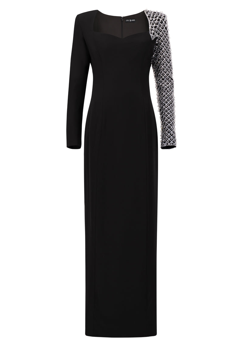 One Sleeve Crystal Evening Dress