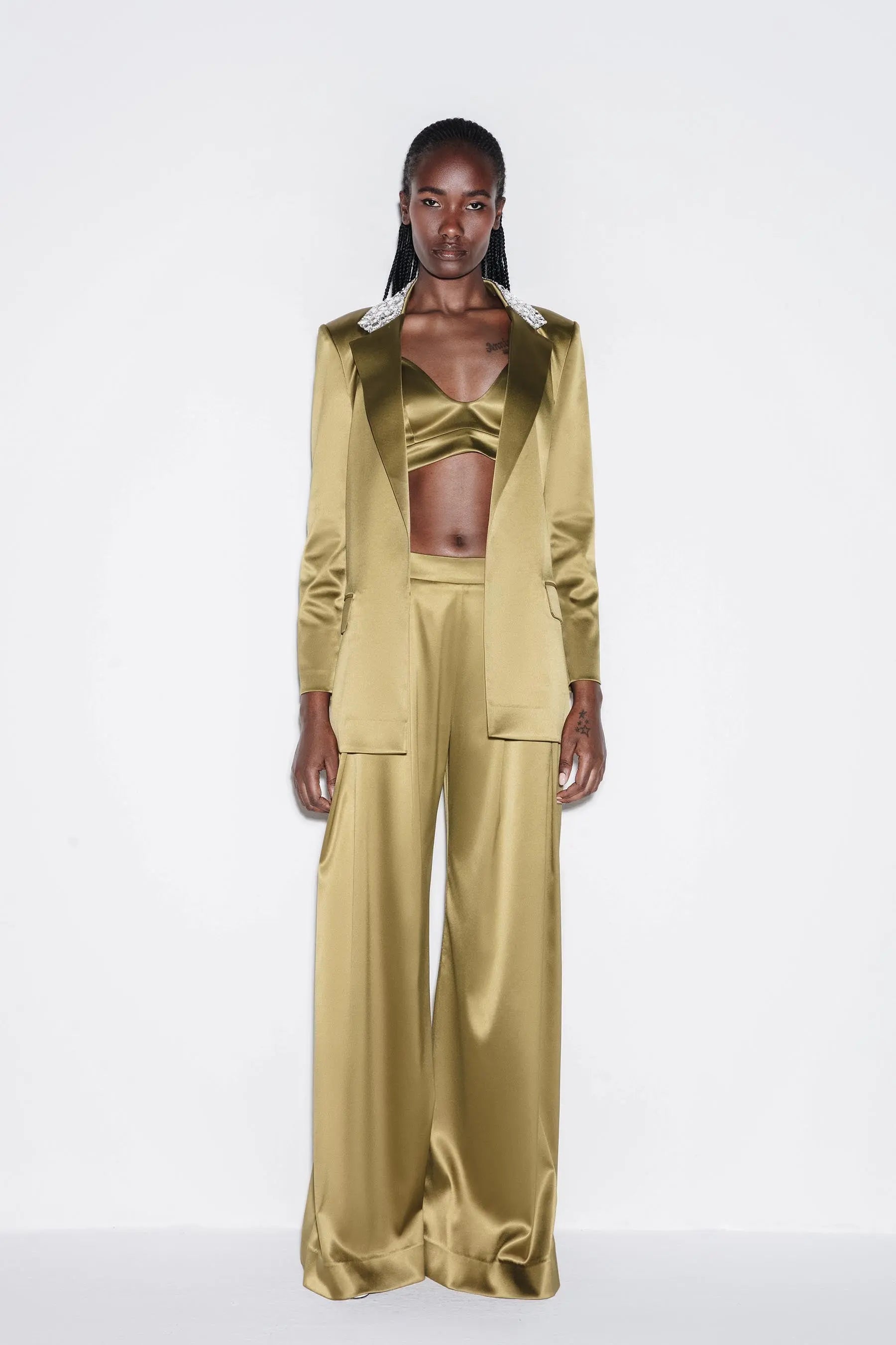 Glistening Satin Glam Straight Fit Blazer