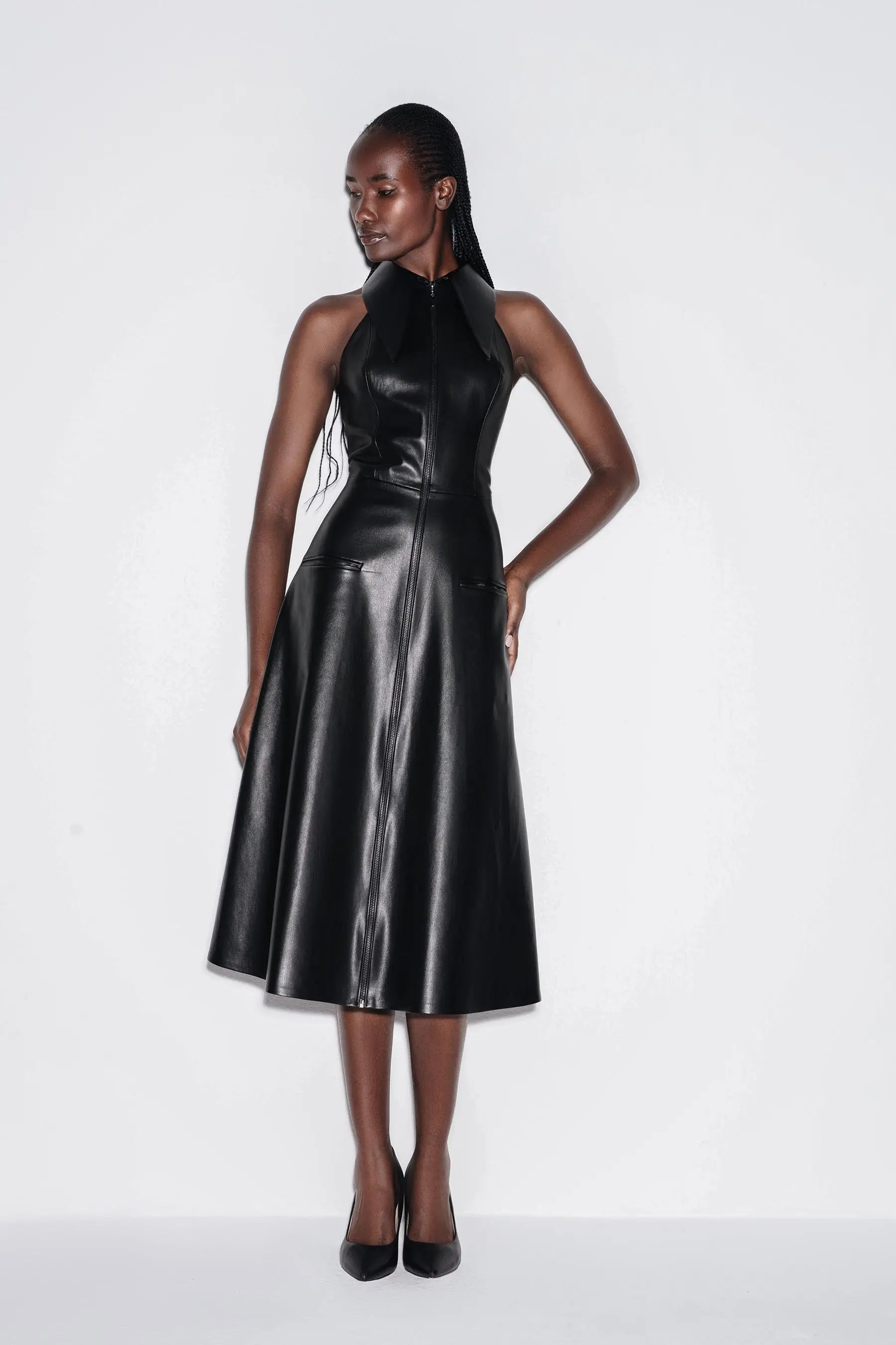 Vegan Leather Midi Dress