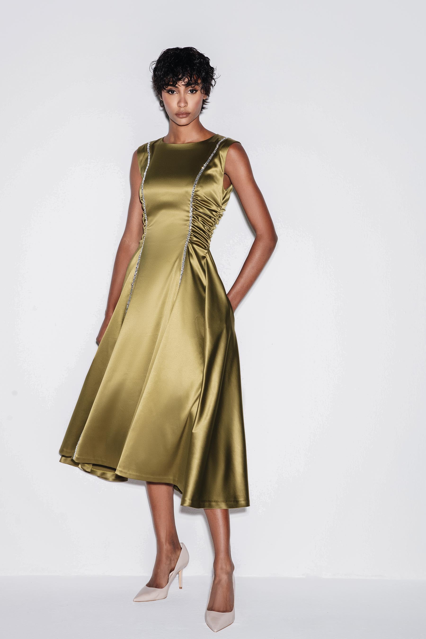 Radiant Flare Midi Dress