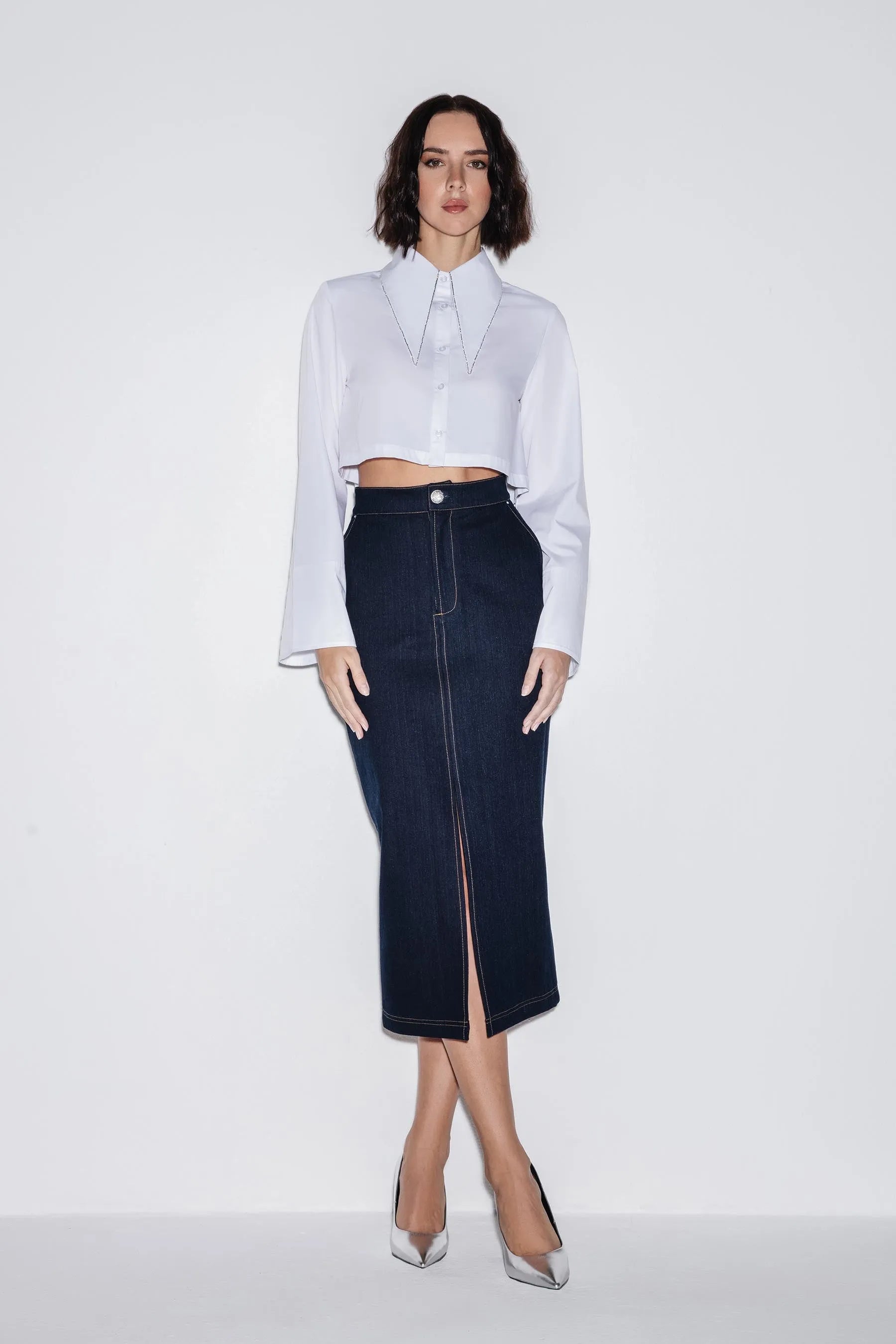 Sleek Denim Midi Skirt