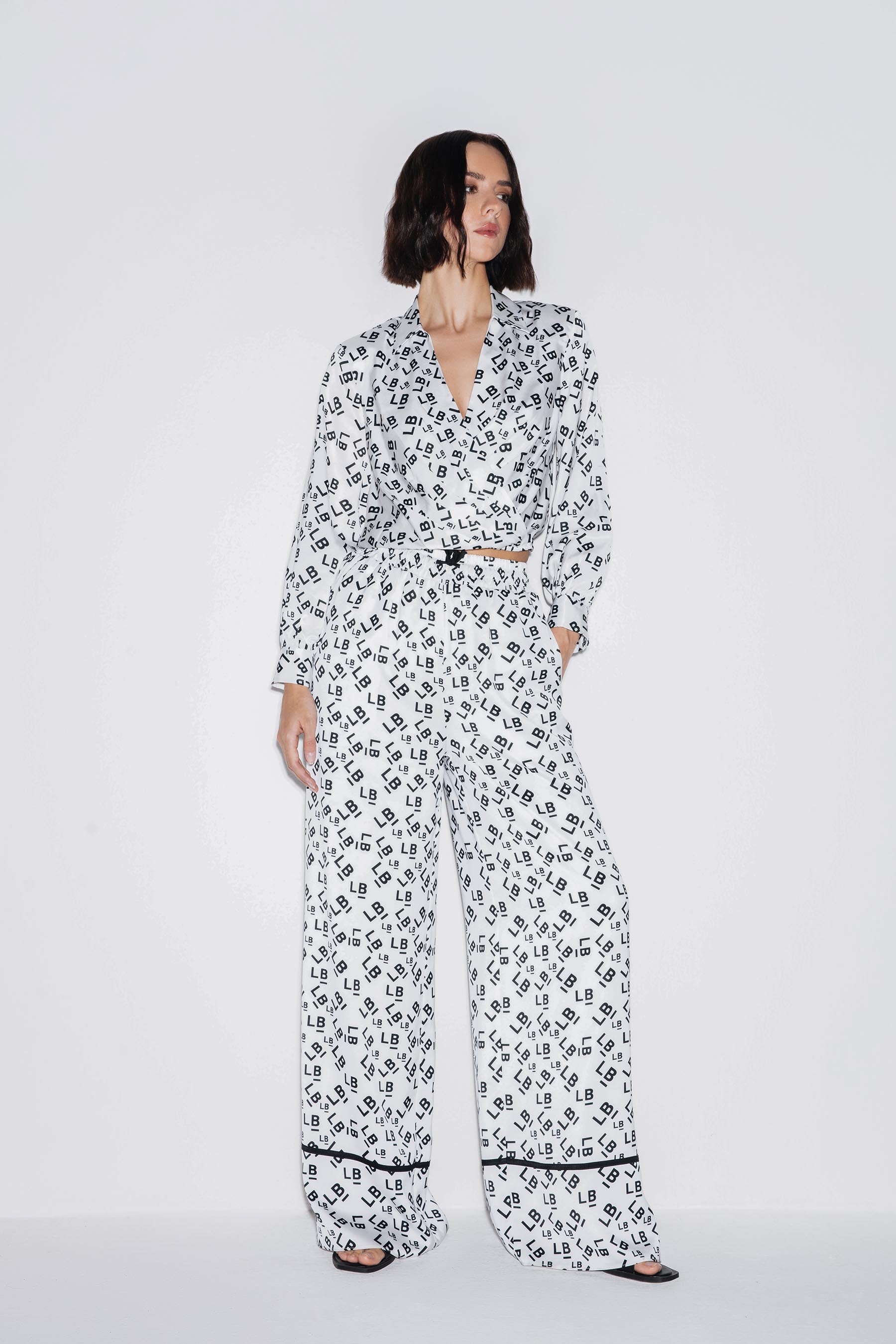 Lili Blanc Printed Satin Cropped Crossover Blouse