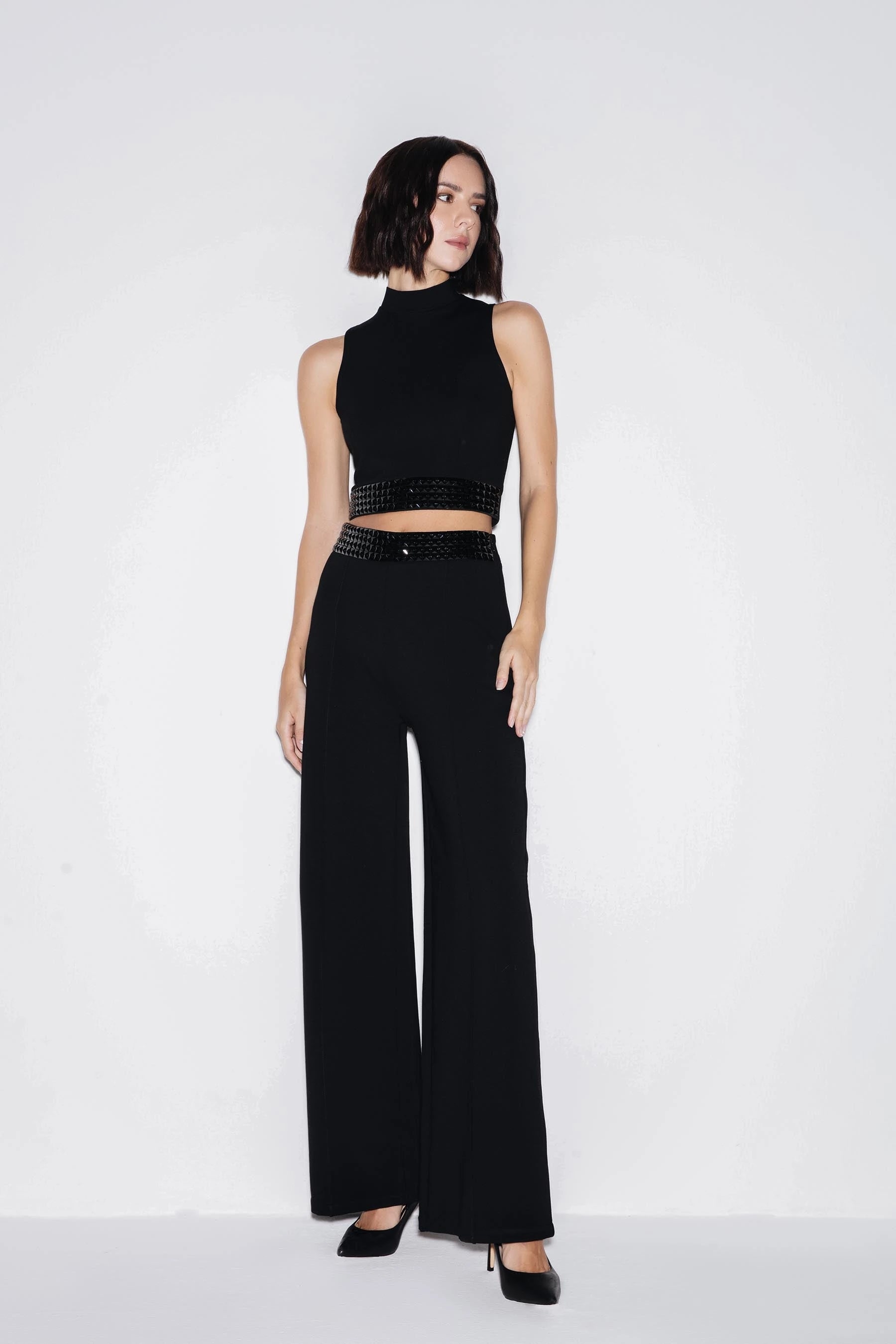Glistening Signature High Neck Cropped Fitted Top
