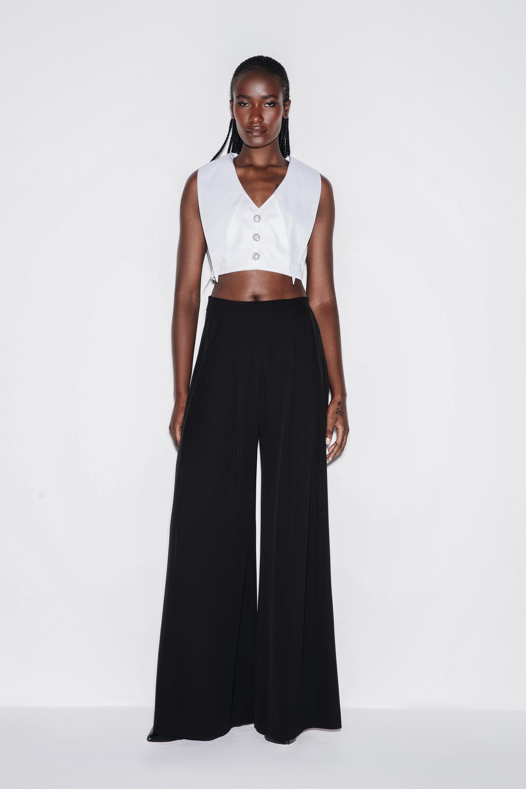 Sleek Crepe High Waist Wide Leg Trouser