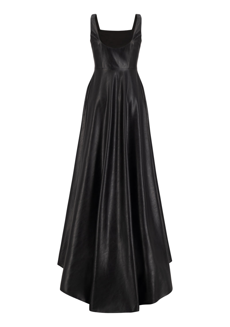 Vegan Leather Long Evening Dress