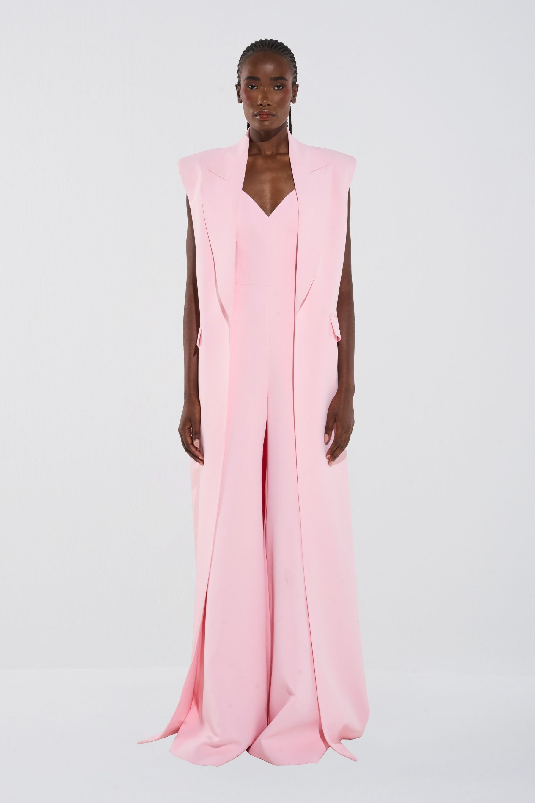 Plunge Crepe Vest & Tailored Jumpsuit Set