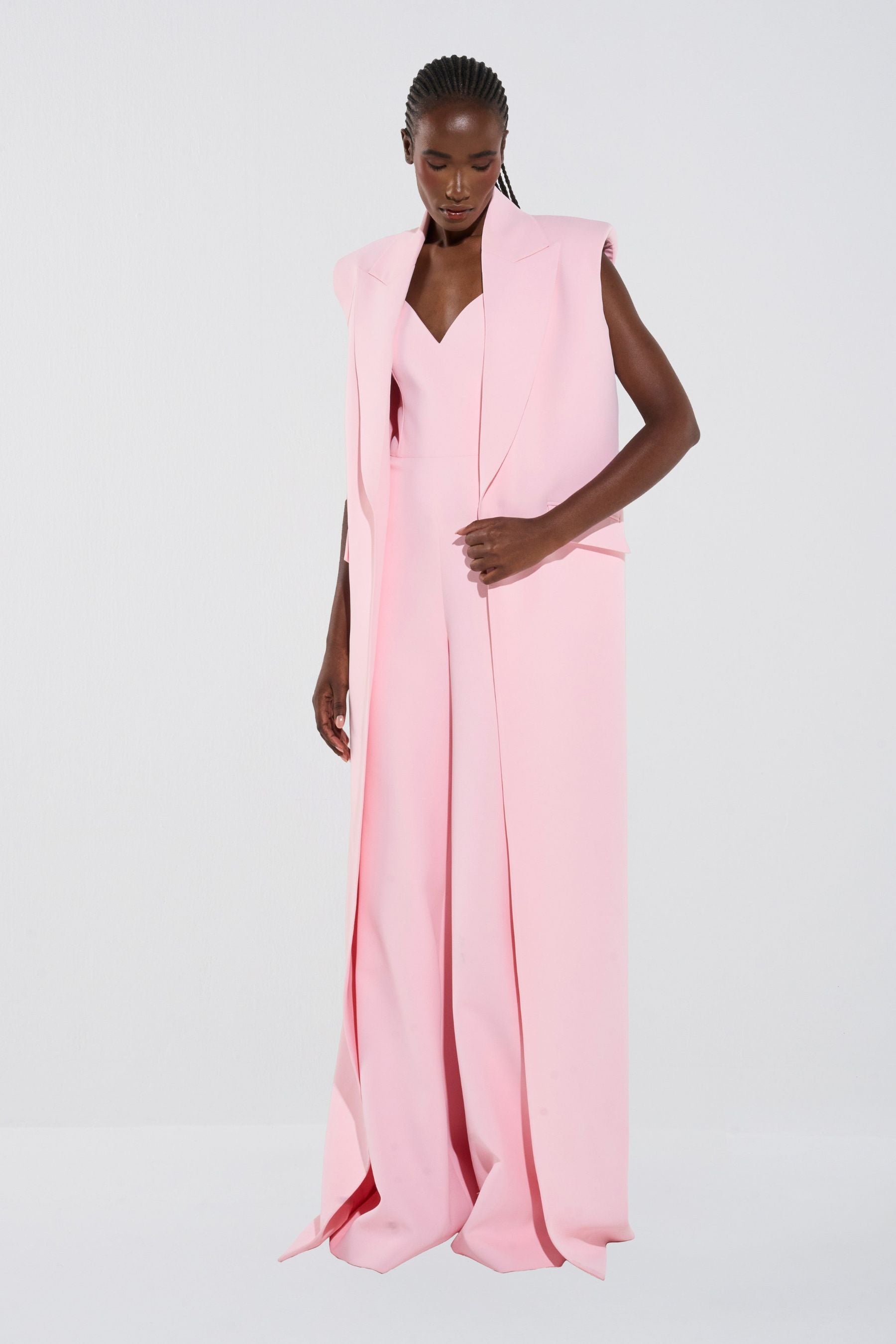Plunge Crepe Vest & Tailored Jumpsuit Set