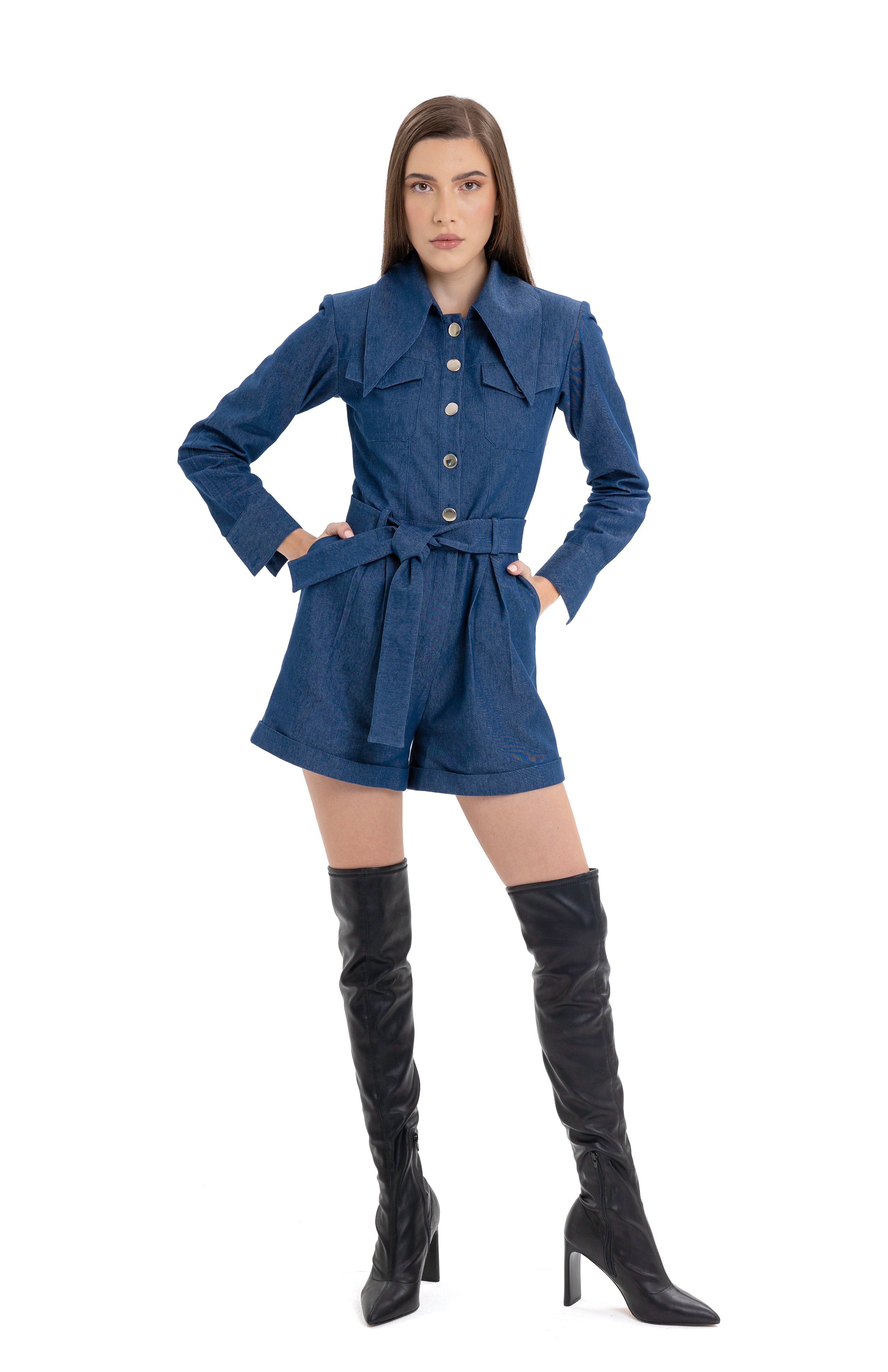 Miss Lili's Short Denim Jumpsuit By Lili Blanc