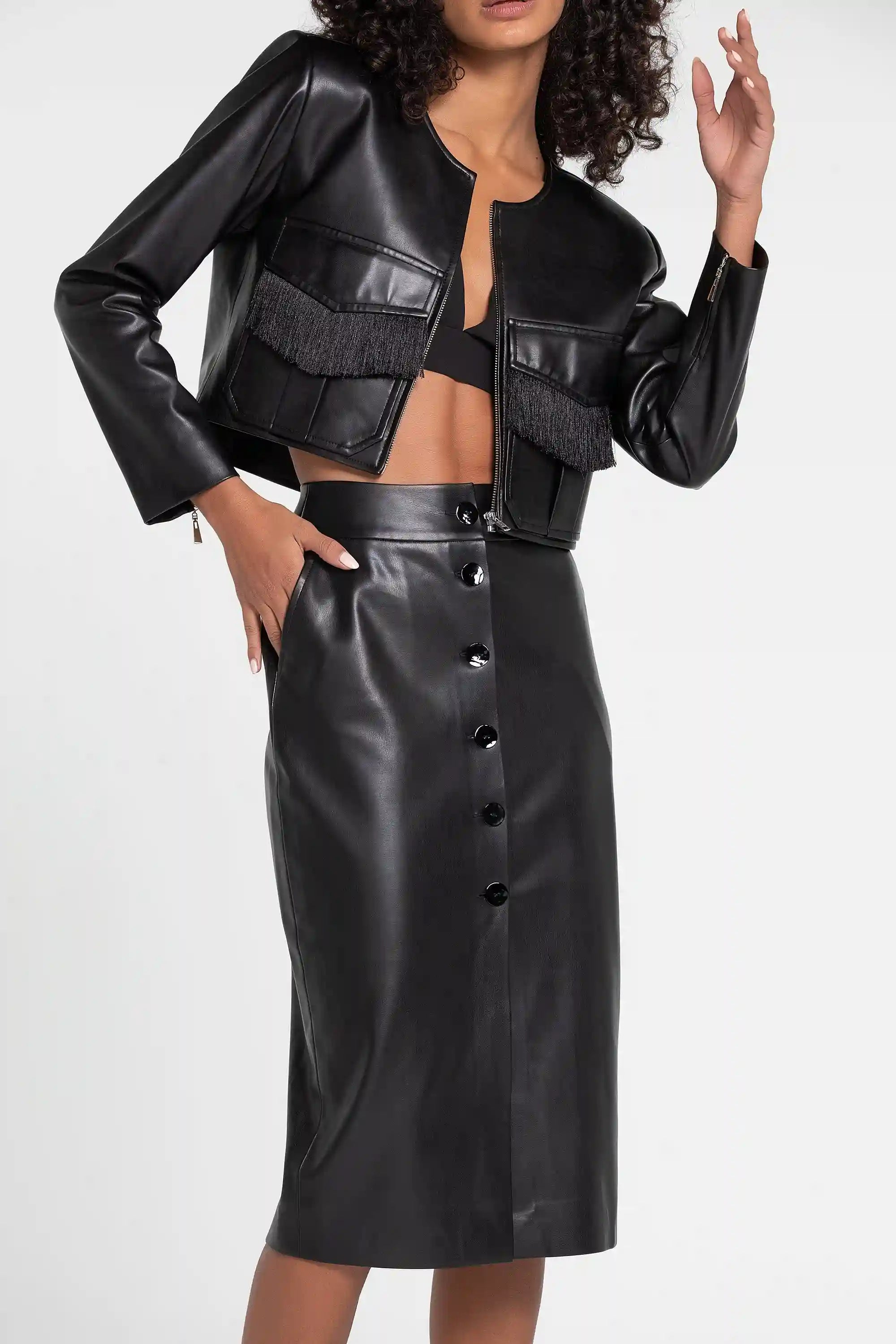 VEGAN LEATHER SKIRT SUIT (B2B)