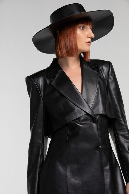 Black leather coat for women