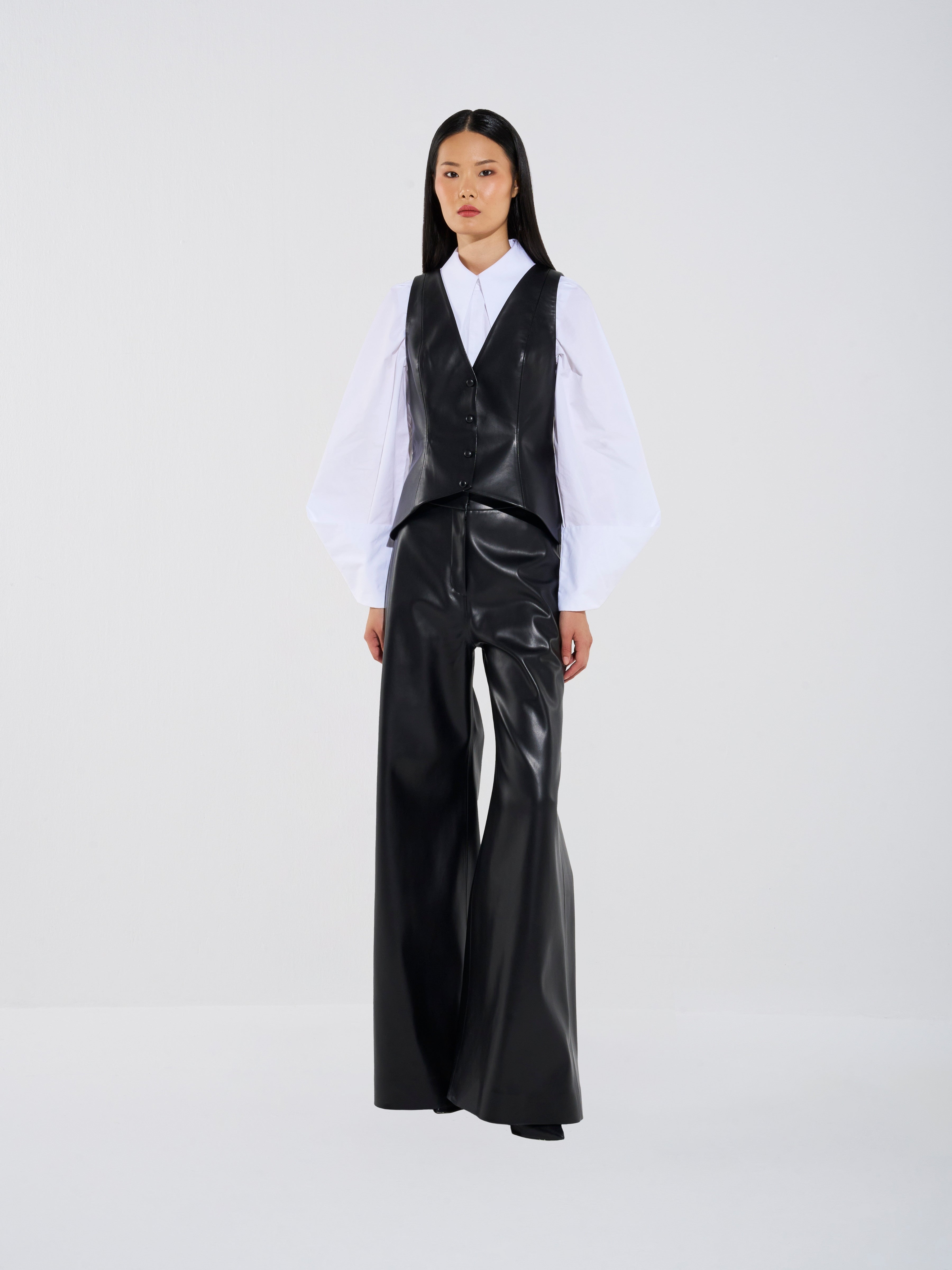 Vegan Leather Tailored Longline Vest