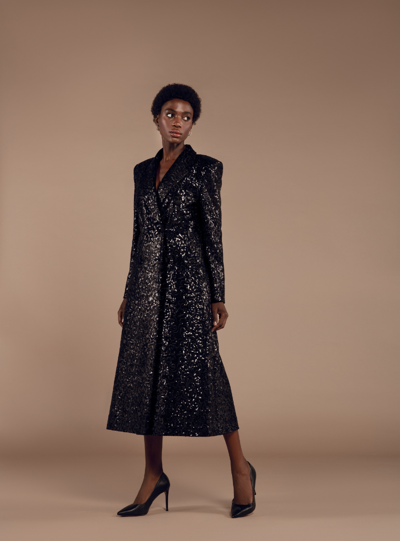 The Lace-Sequin Midi Coat