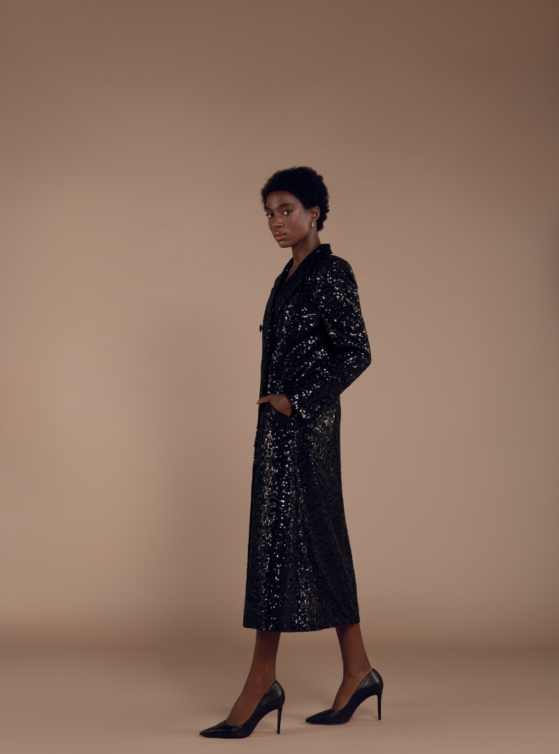 The Lace-Sequin Midi Coat