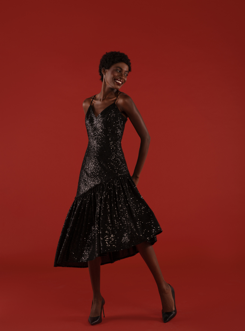 The V-Neck Sequin Midi Dress