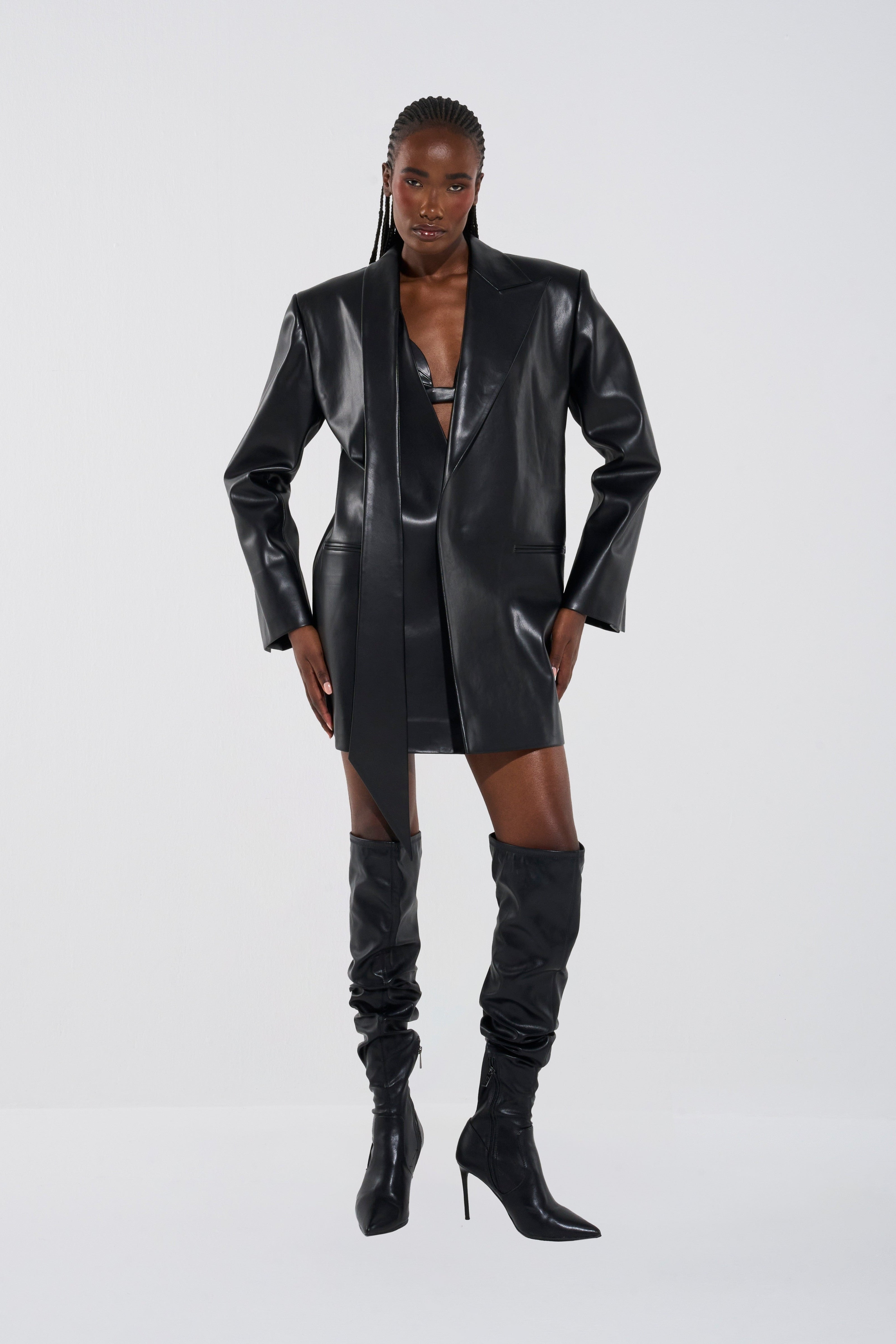 Plunge Leather Blazer