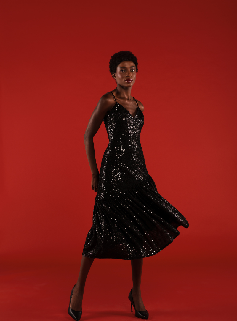 The V-Neck Sequin Midi Dress