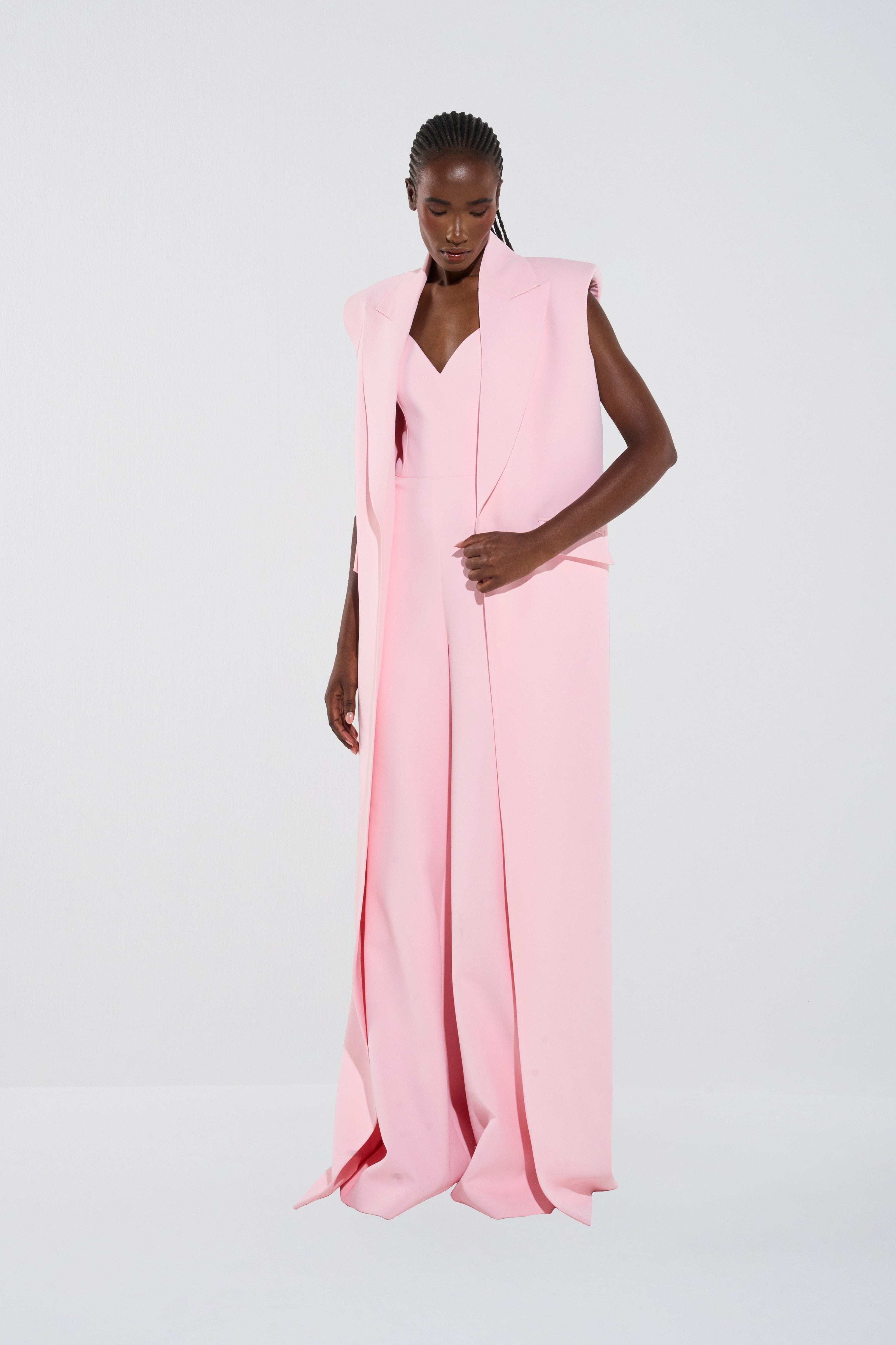 Plunge Crepe Vest & Tailored Jumpsuit Set