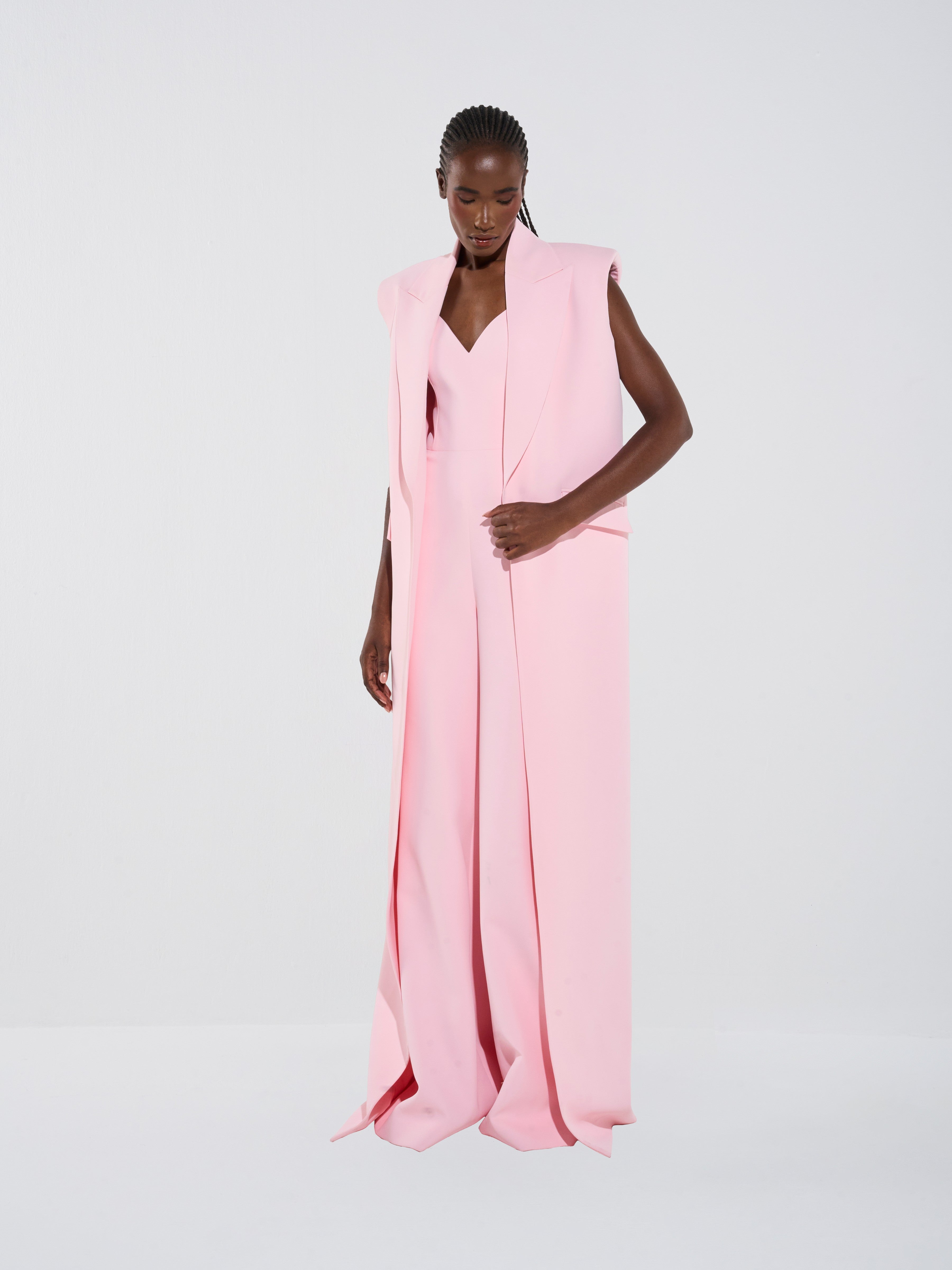 Plunge Crepe Vest & Tailored Jumpsuit Set