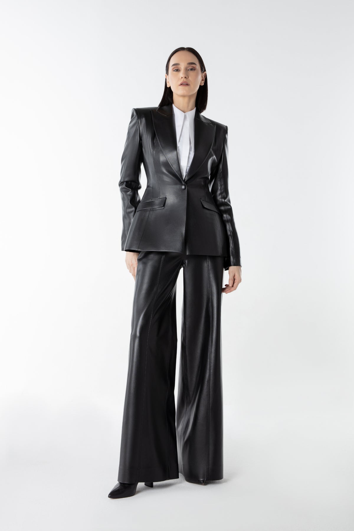 Peak Lapel Leather Blazer