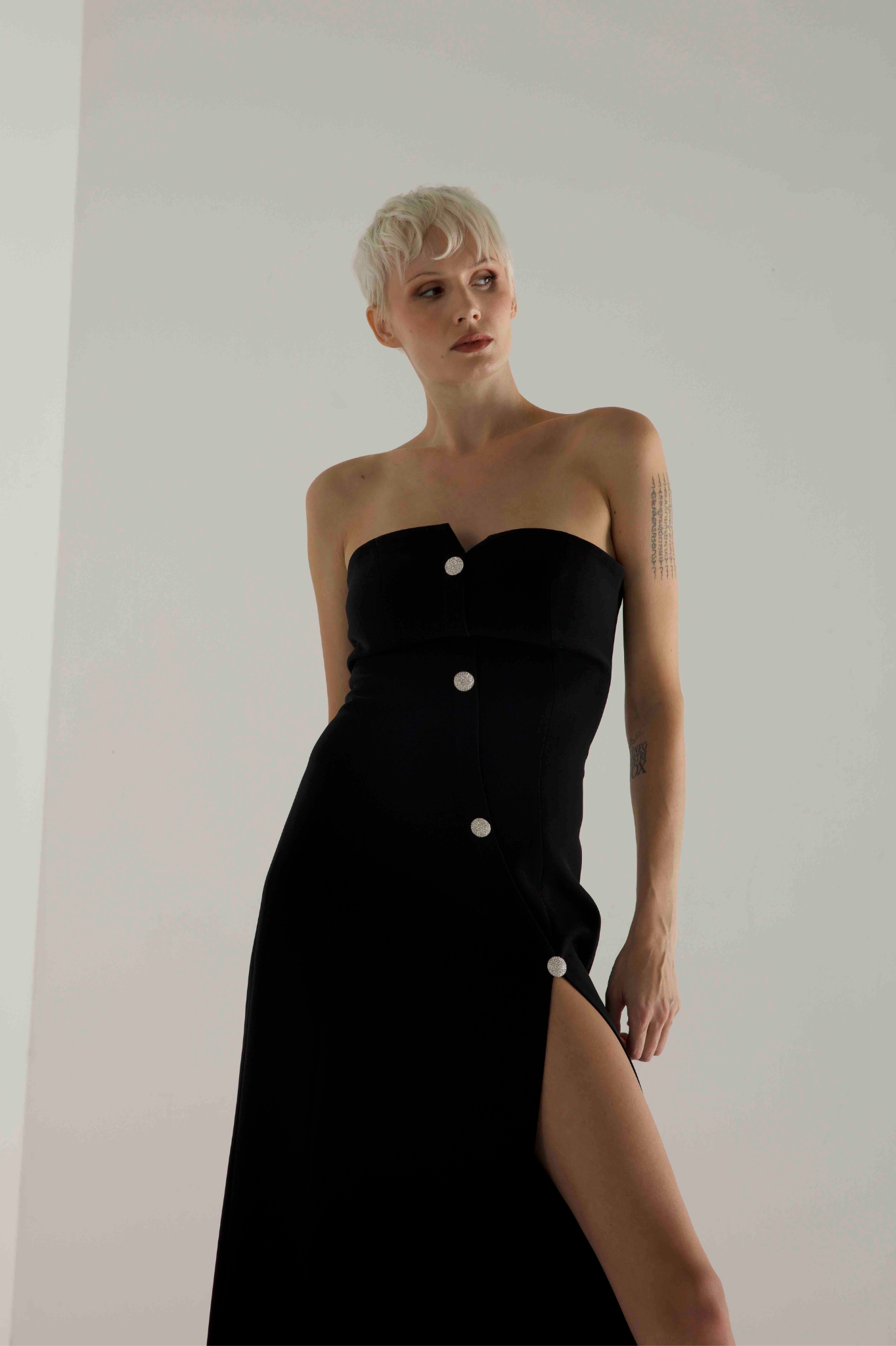 Crystal Button Detailed Bustier Dress