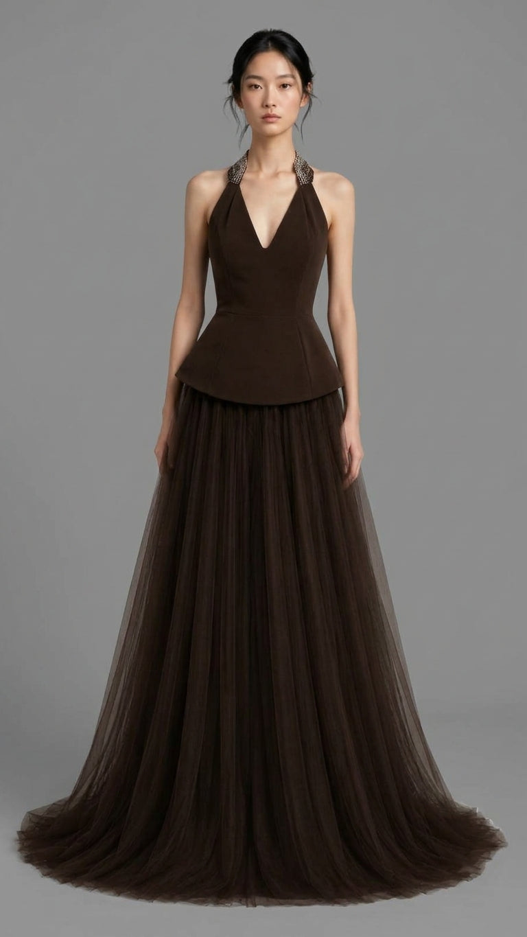 Crystal-Embellished Tulle Gown